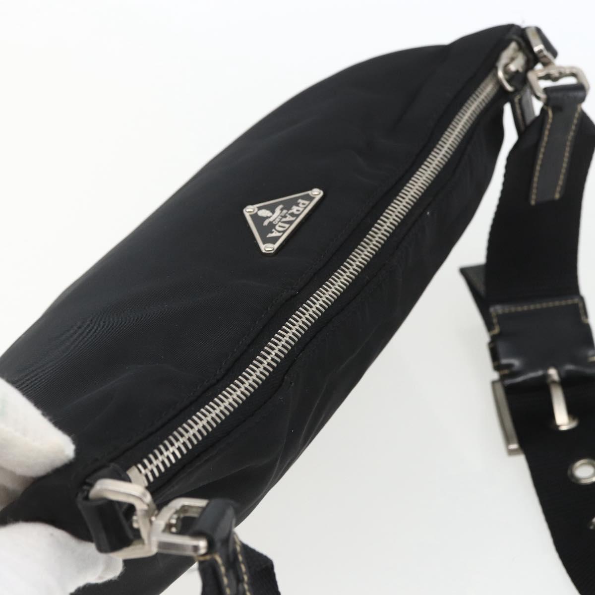 PRADA Shoulder Bag Nylon Black Silver Auth 162342