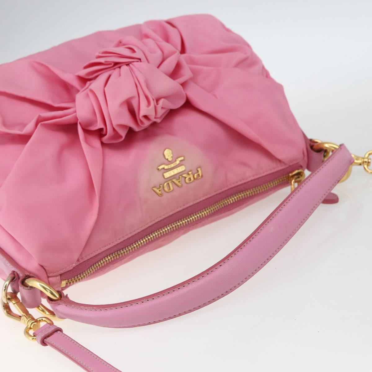 PRADA Shoulder Bag Nylon Pink Gold Auth 162345
