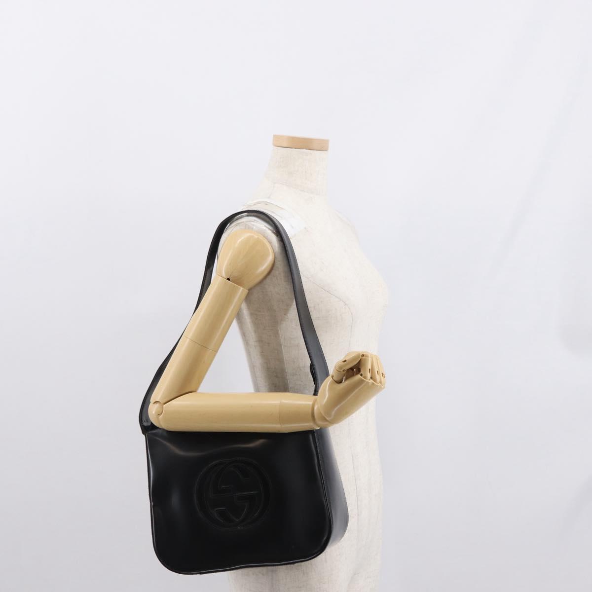 GUCCI Shoulder Bag Patent leather Black Auth 162378
