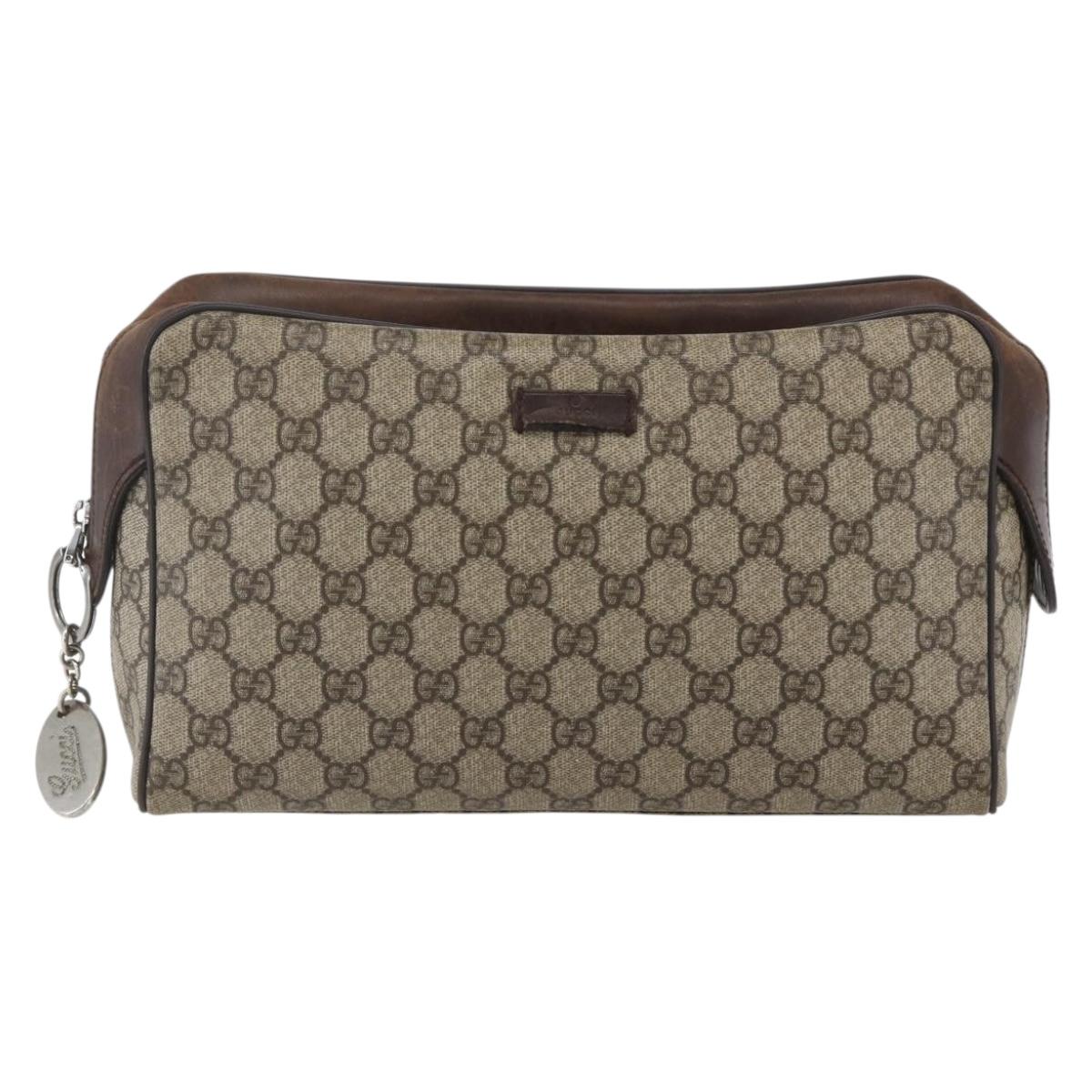 GUCCI GG Supreme Clutch Bag PVC Beige Silver 108801 Auth 162380
