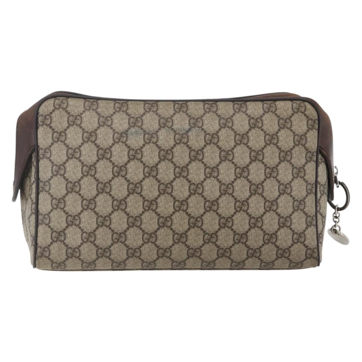 GUCCI GG Supreme Clutch Bag PVC Beige Silver 108801 Auth 162380