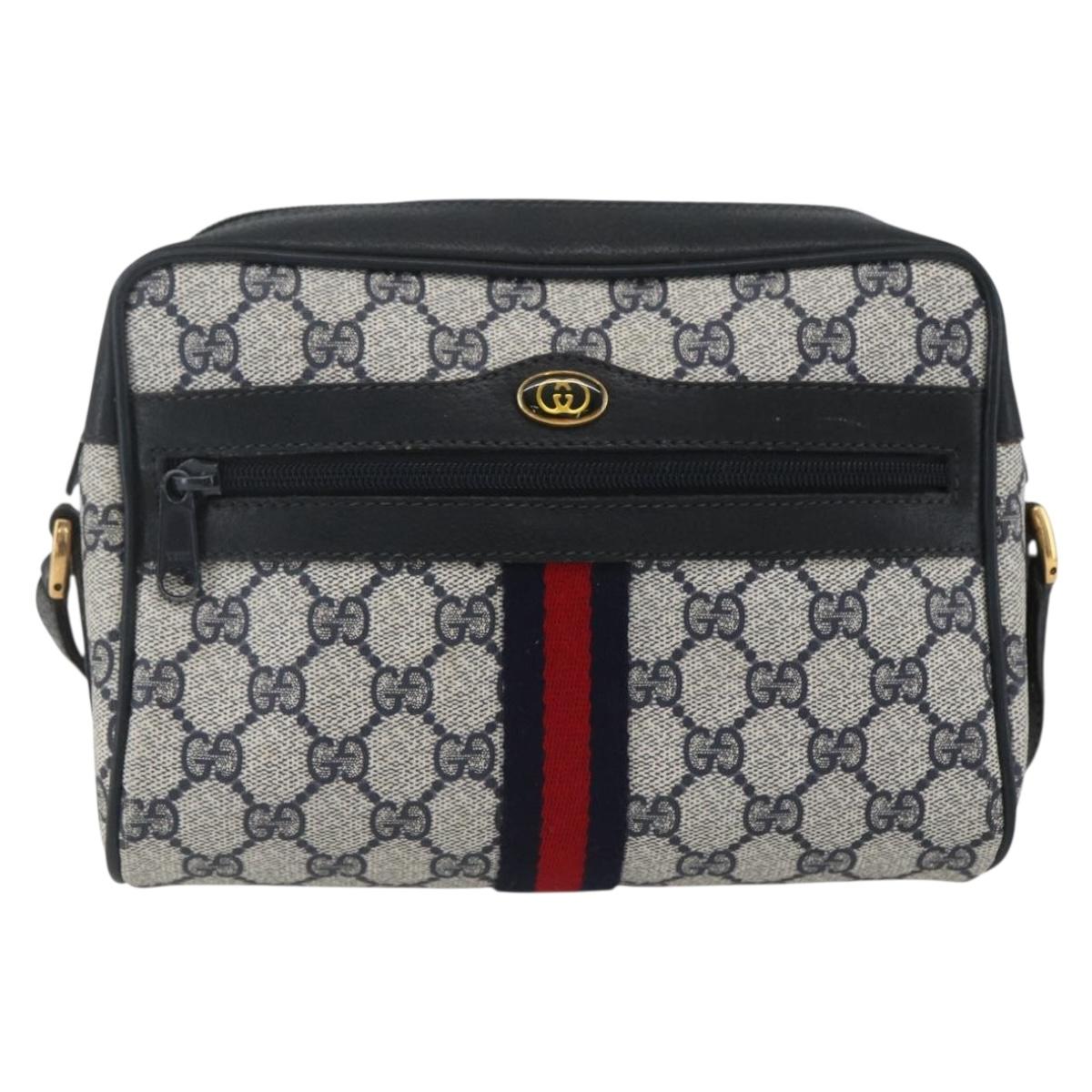 GUCCI GG Supreme Sherry Line Bag PVC Navy Gold Red 56 02 004 Auth 162384