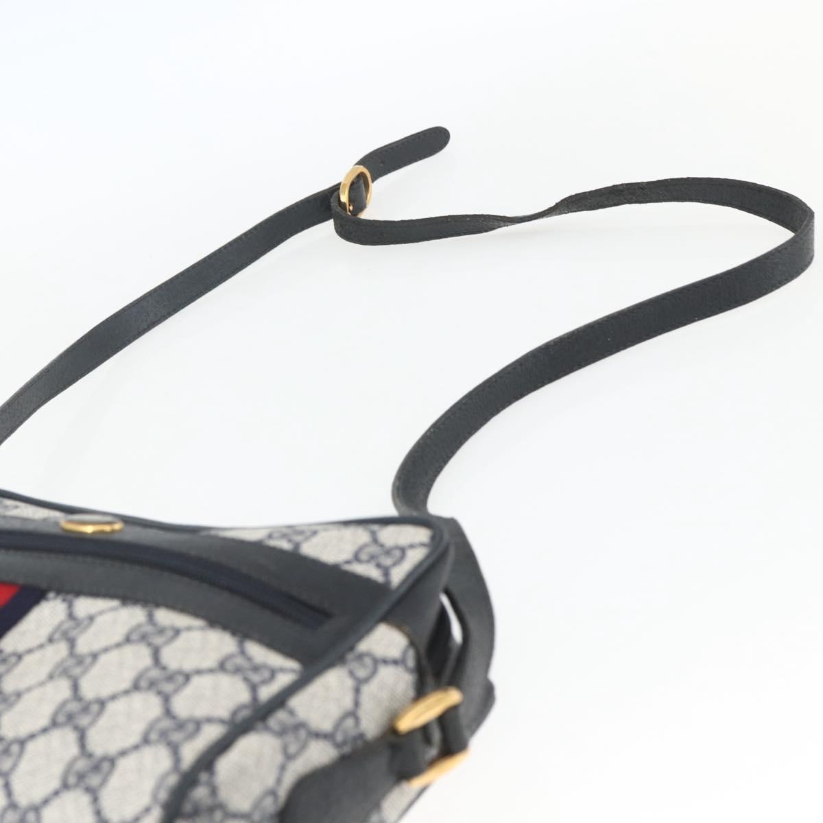GUCCI GG Supreme Sherry Line Bag PVC Navy Gold Red 56 02 004 Auth 162384