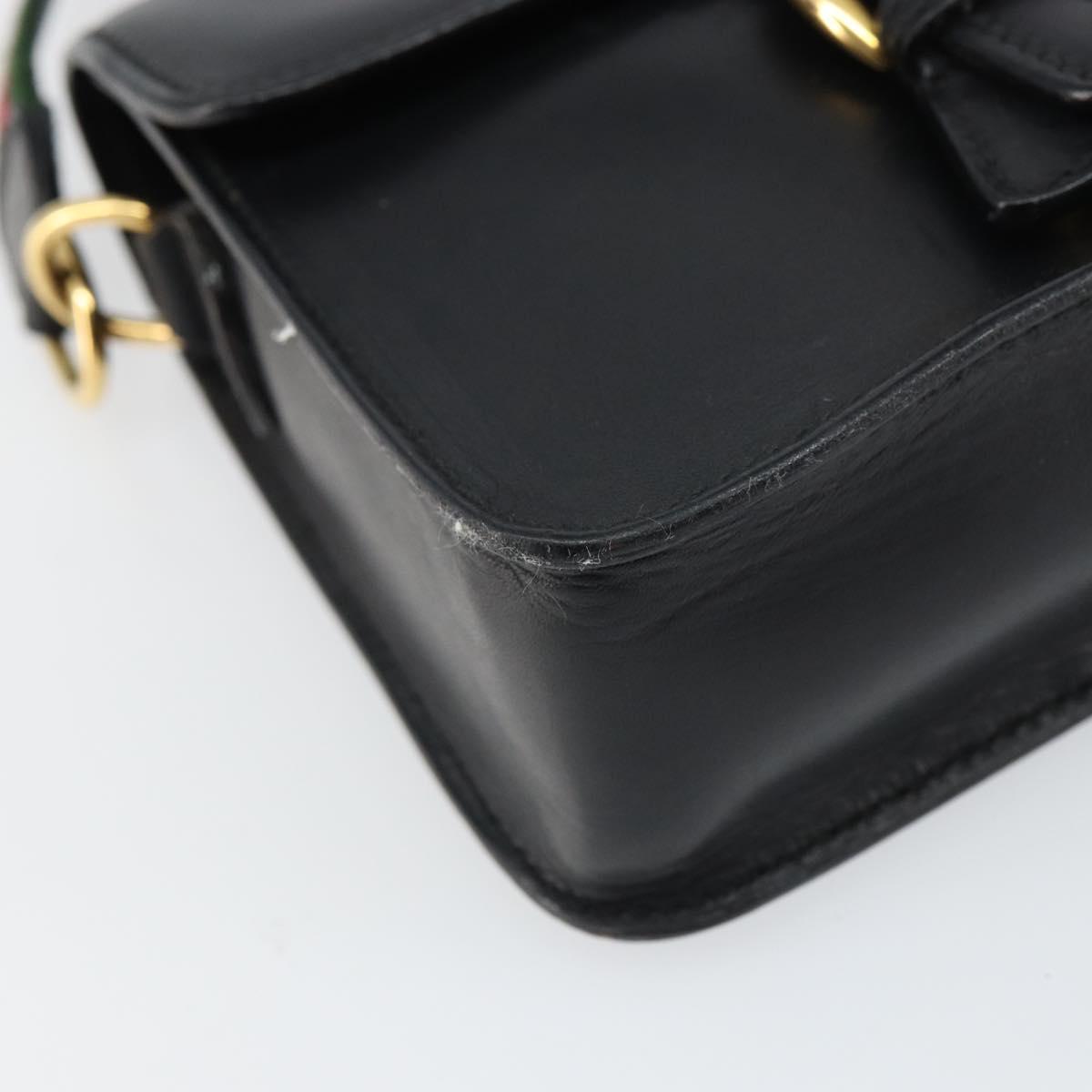 GUCCI Web Sherry Line Shoulder Bag Leather Black Red 007 1274 0230 Auth 162391V