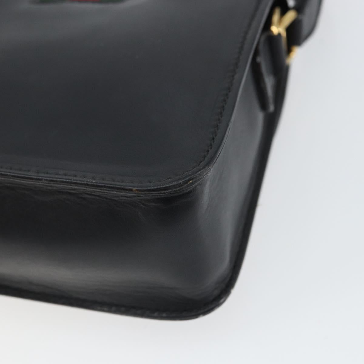 GUCCI Web Sherry Line Shoulder Bag Leather Black Red 007 1274 0230 Auth 162391V