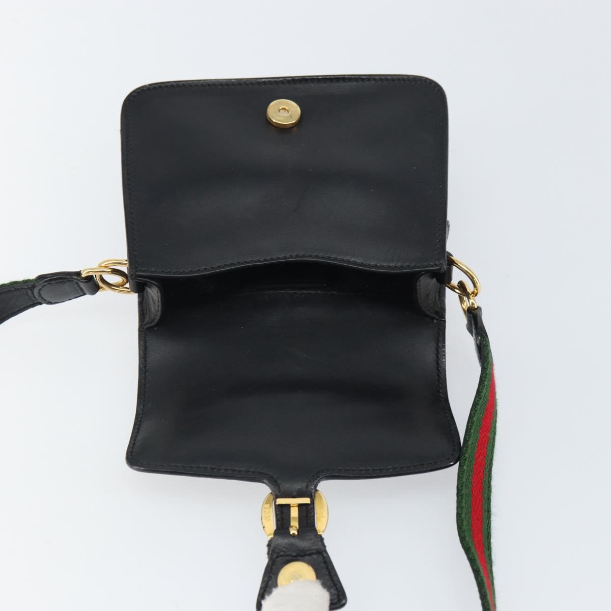 GUCCI Web Sherry Line Shoulder Bag Leather Black Red 007 1274 0230 Auth 162391V