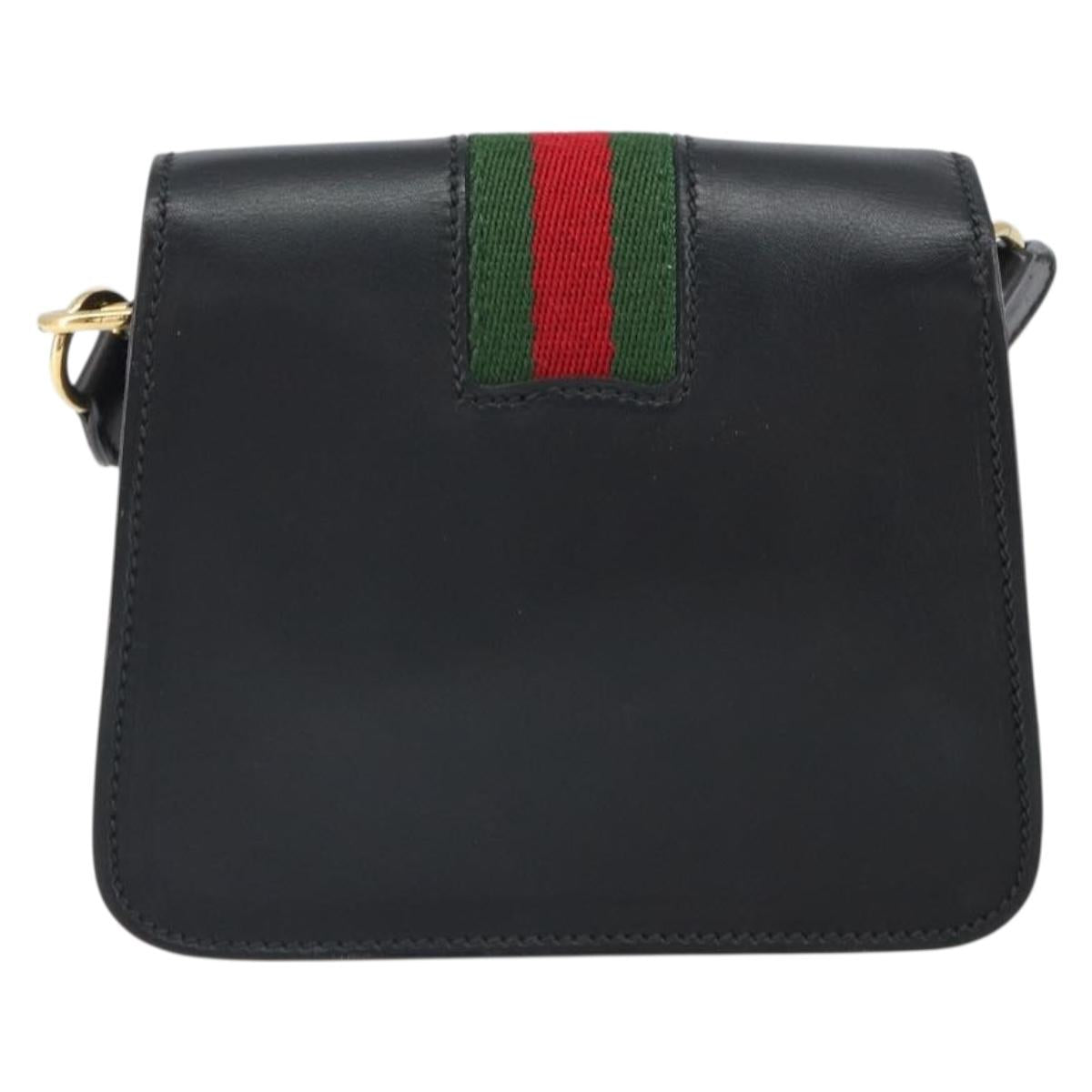 GUCCI Web Sherry Line Shoulder Bag Leather Black Red 007 1274 0230 Auth 162391V