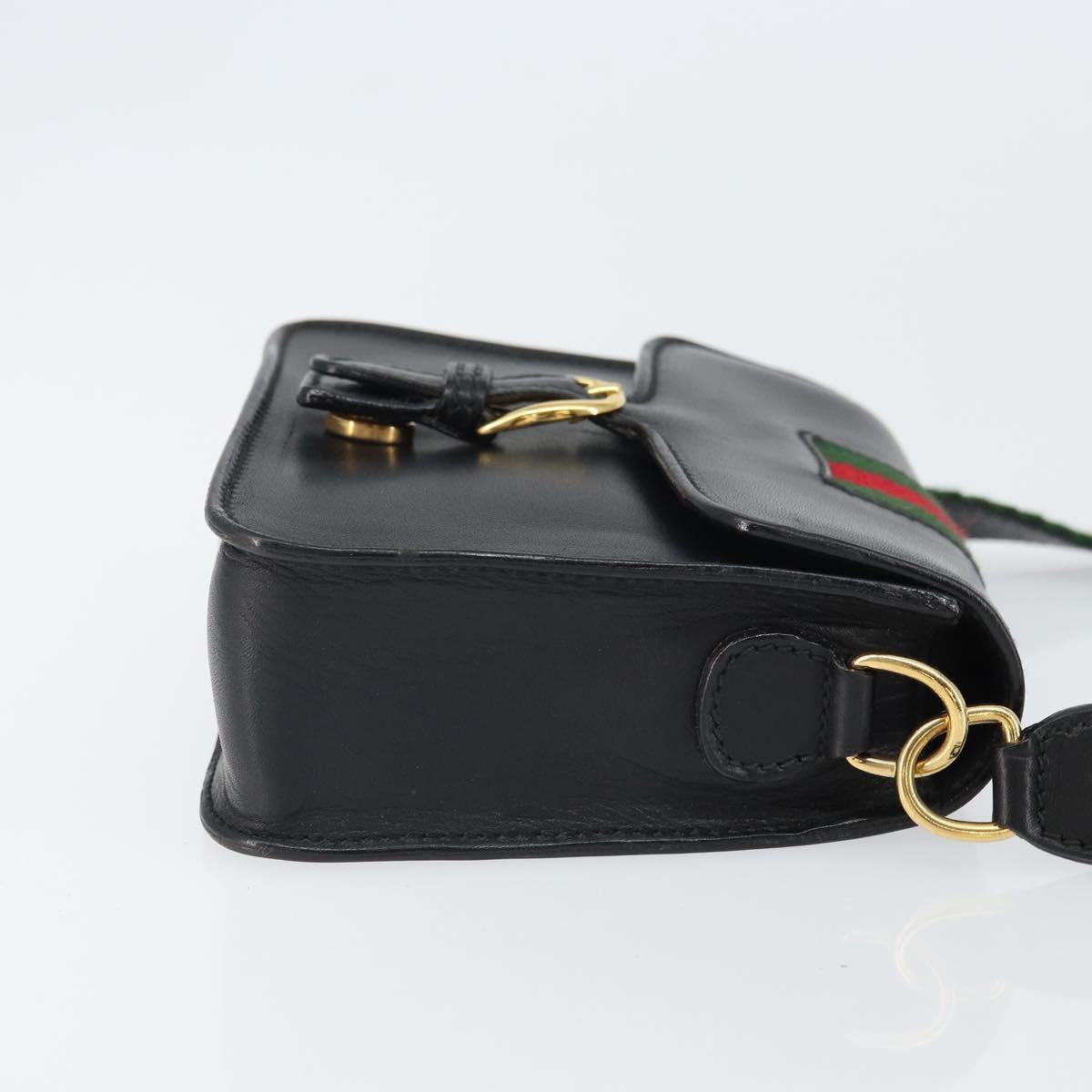 GUCCI Web Sherry Line Shoulder Bag Leather Black Red 007 1274 0230 Auth 162391V