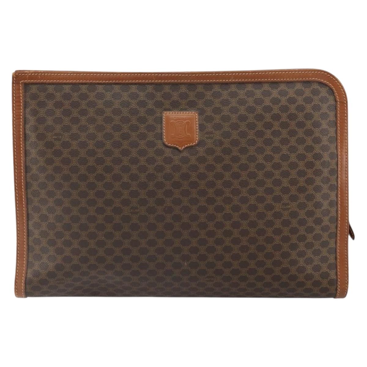CELINE Macadam Canvas Briefcase PVC Leather Brown Auth 162397