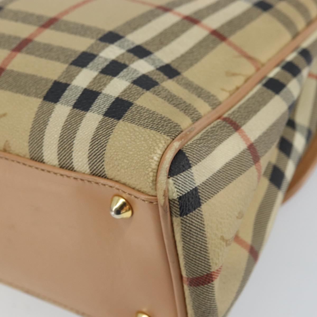 Burberrys Nova Check Hand Bag PVC Beige Gold Auth 162399