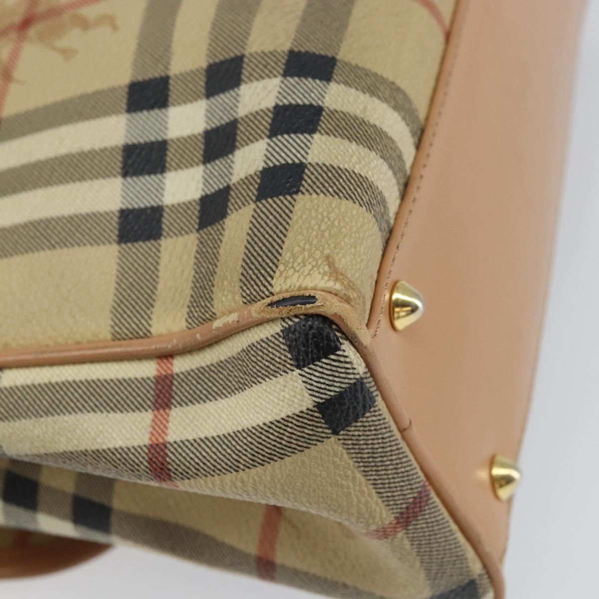 Burberrys Nova Check Hand Bag PVC Beige Gold Auth 162399