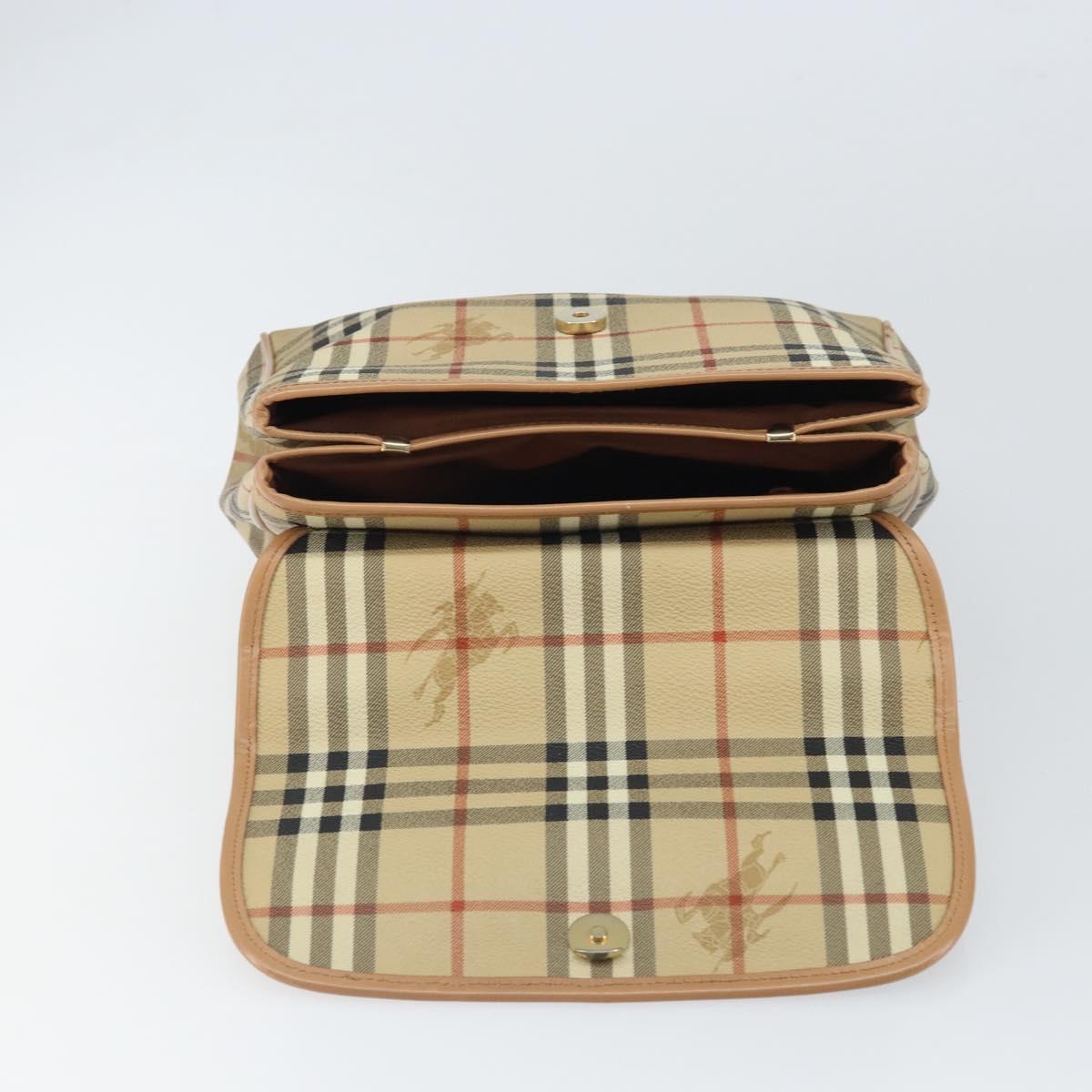 Burberrys Nova Check Hand Bag PVC Beige Gold Auth 162399