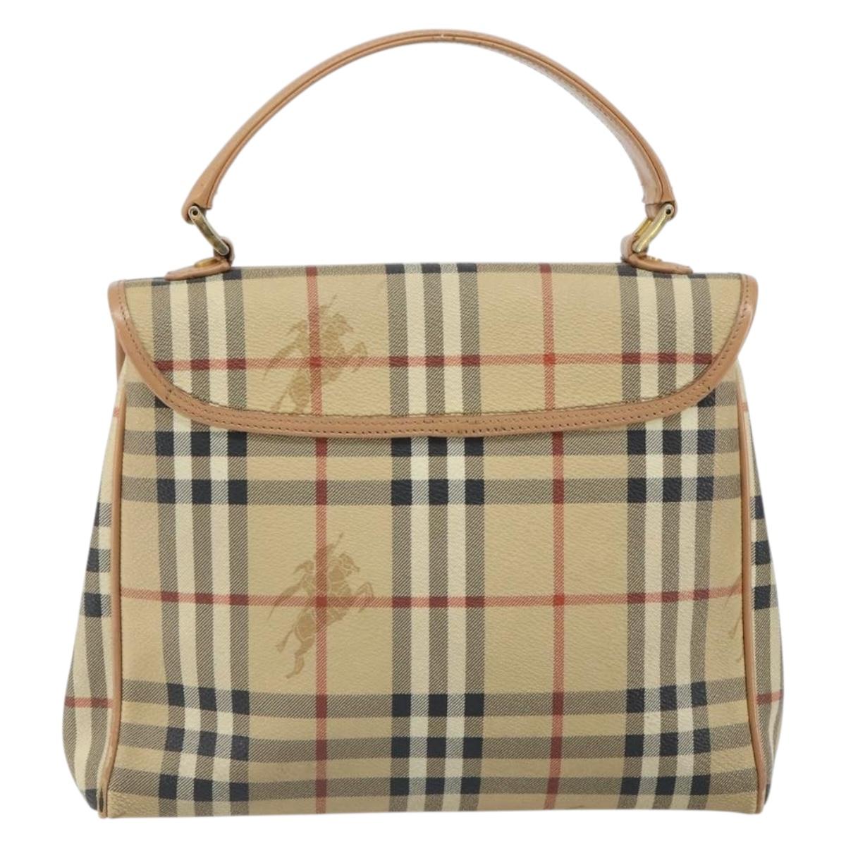 Burberrys Nova Check Hand Bag PVC Beige Gold Auth 162399