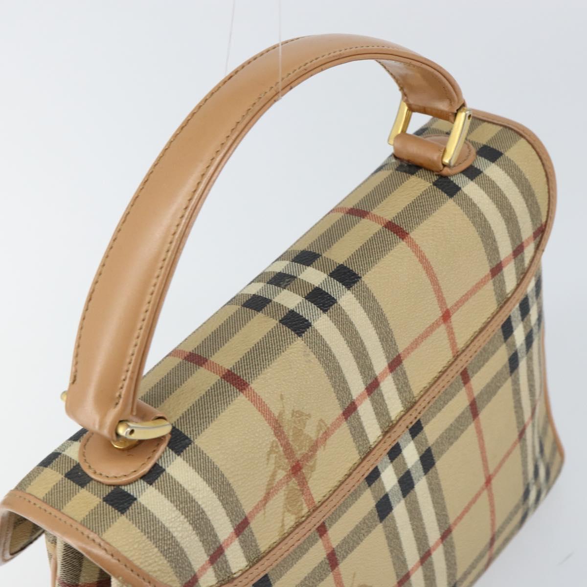 Burberrys Nova Check Hand Bag PVC Beige Gold Auth 162399