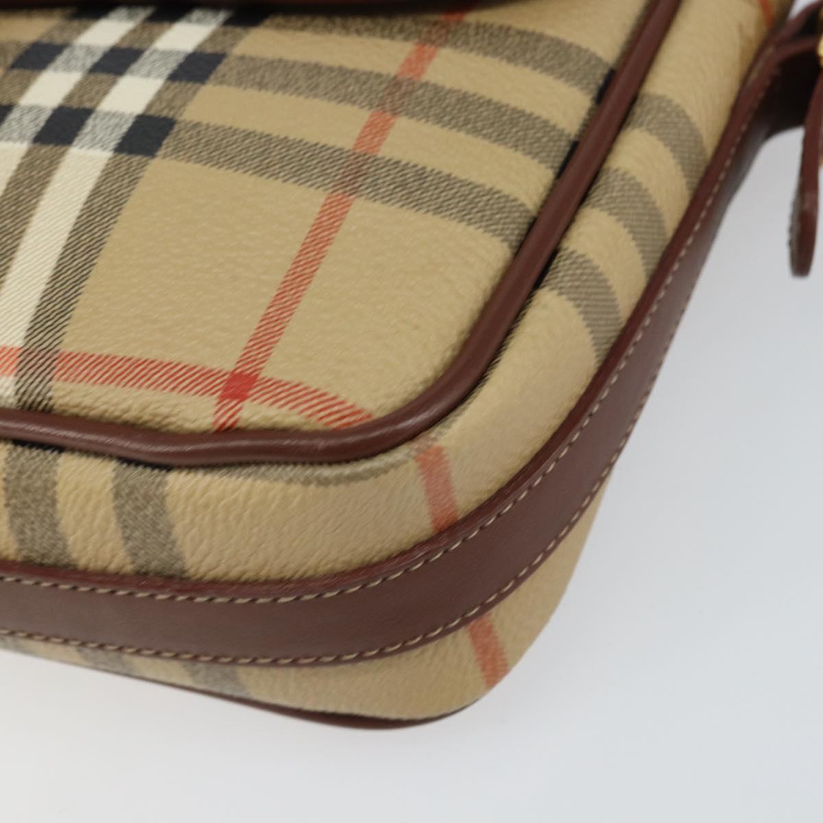 Burberrys Nova Check Shoulder Bag PVC Beige Gold Auth 162400