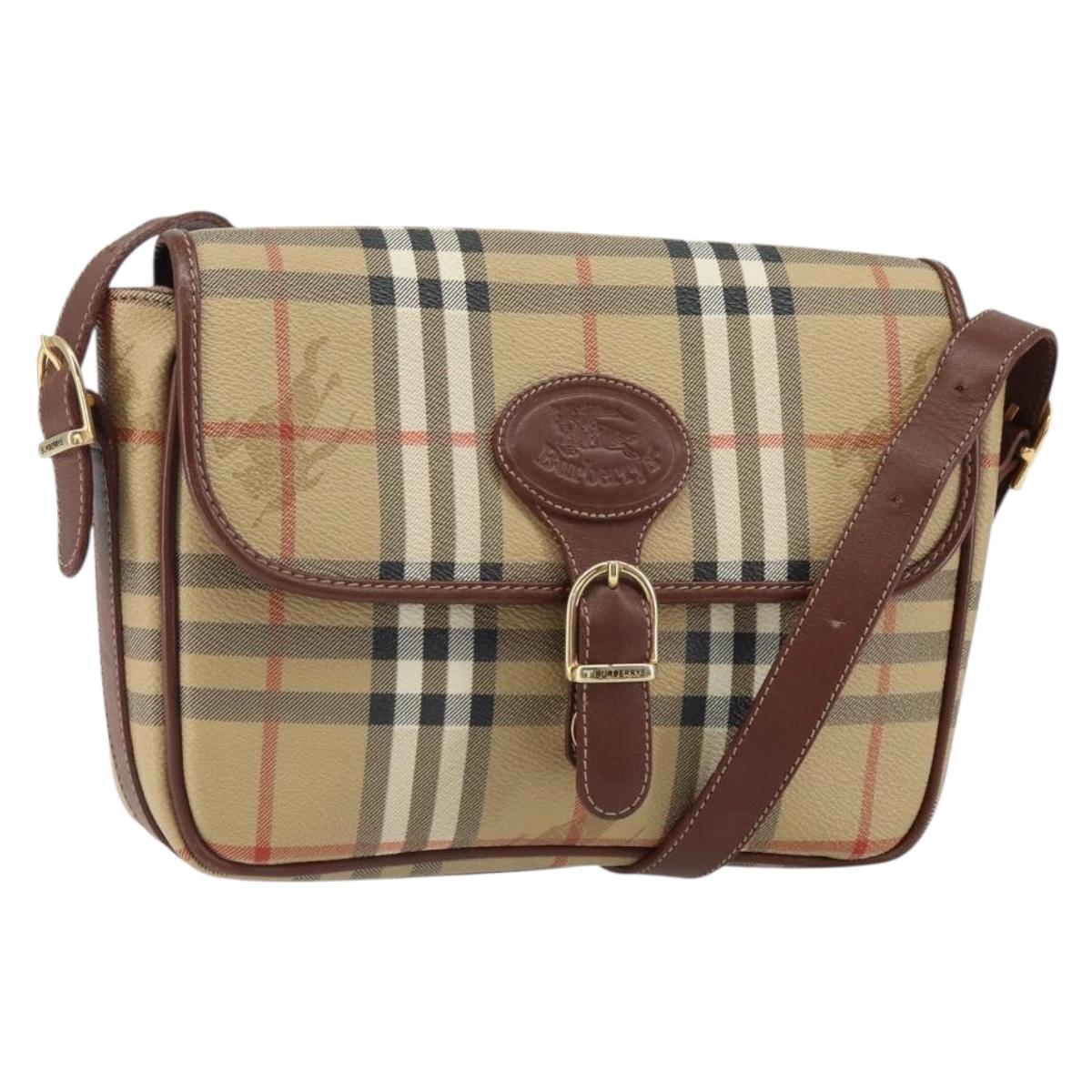 Burberrys Nova Check Shoulder Bag PVC Beige Gold Auth 162400