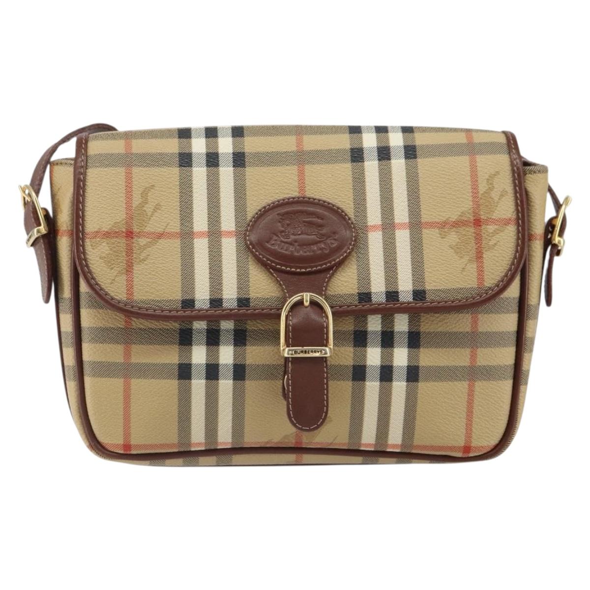 Burberrys Nova Check Shoulder Bag PVC Beige Gold Auth 162400