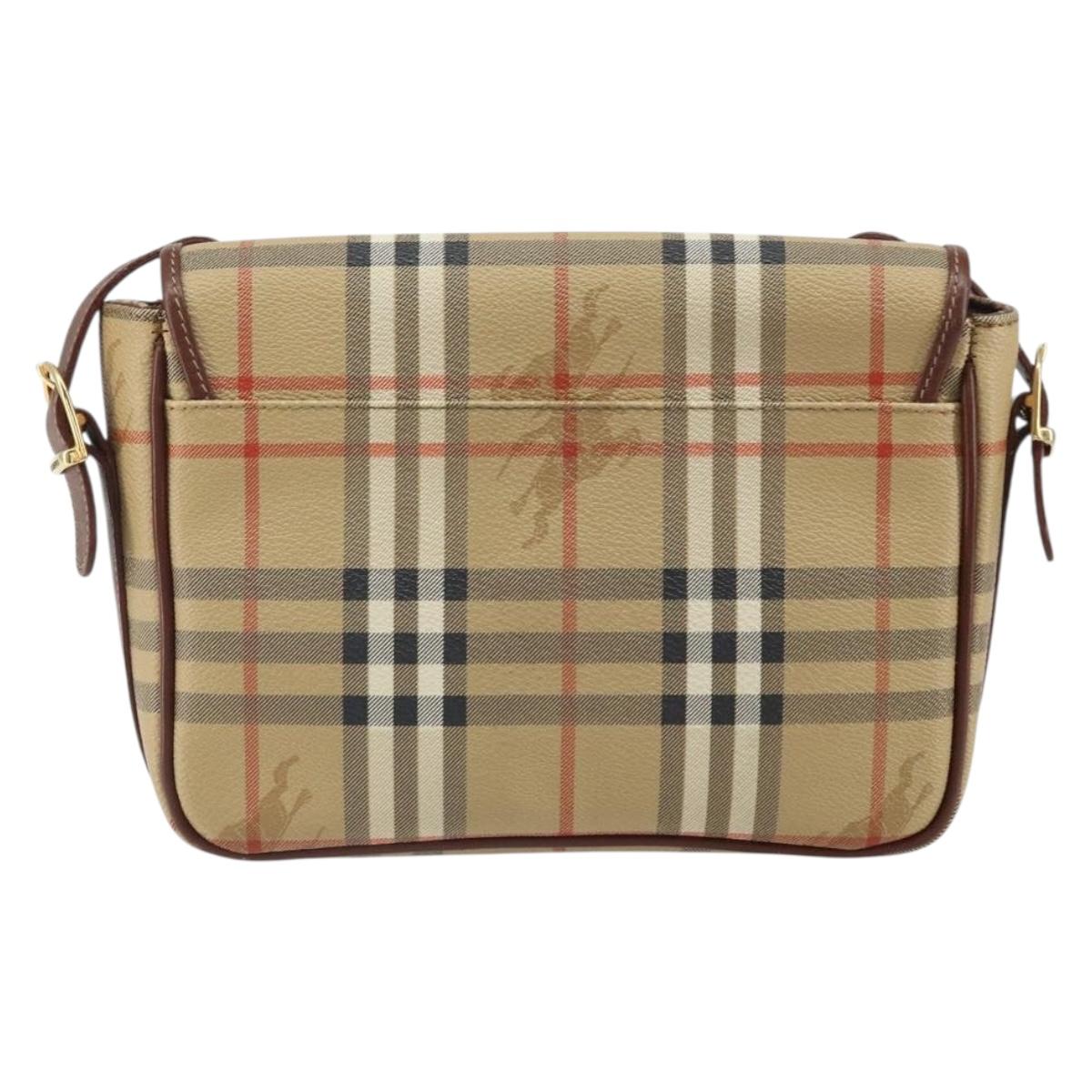 Burberrys Nova Check Shoulder Bag PVC Beige Gold Auth 162400
