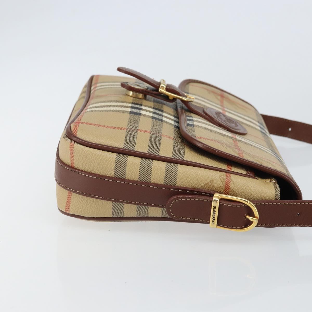 Burberrys Nova Check Shoulder Bag PVC Beige Gold Auth 162400