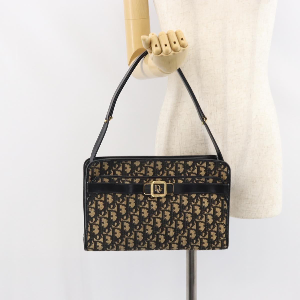 Christian Dior Trotter Canvas Shoulder Bag Navy Gold Auth 162402