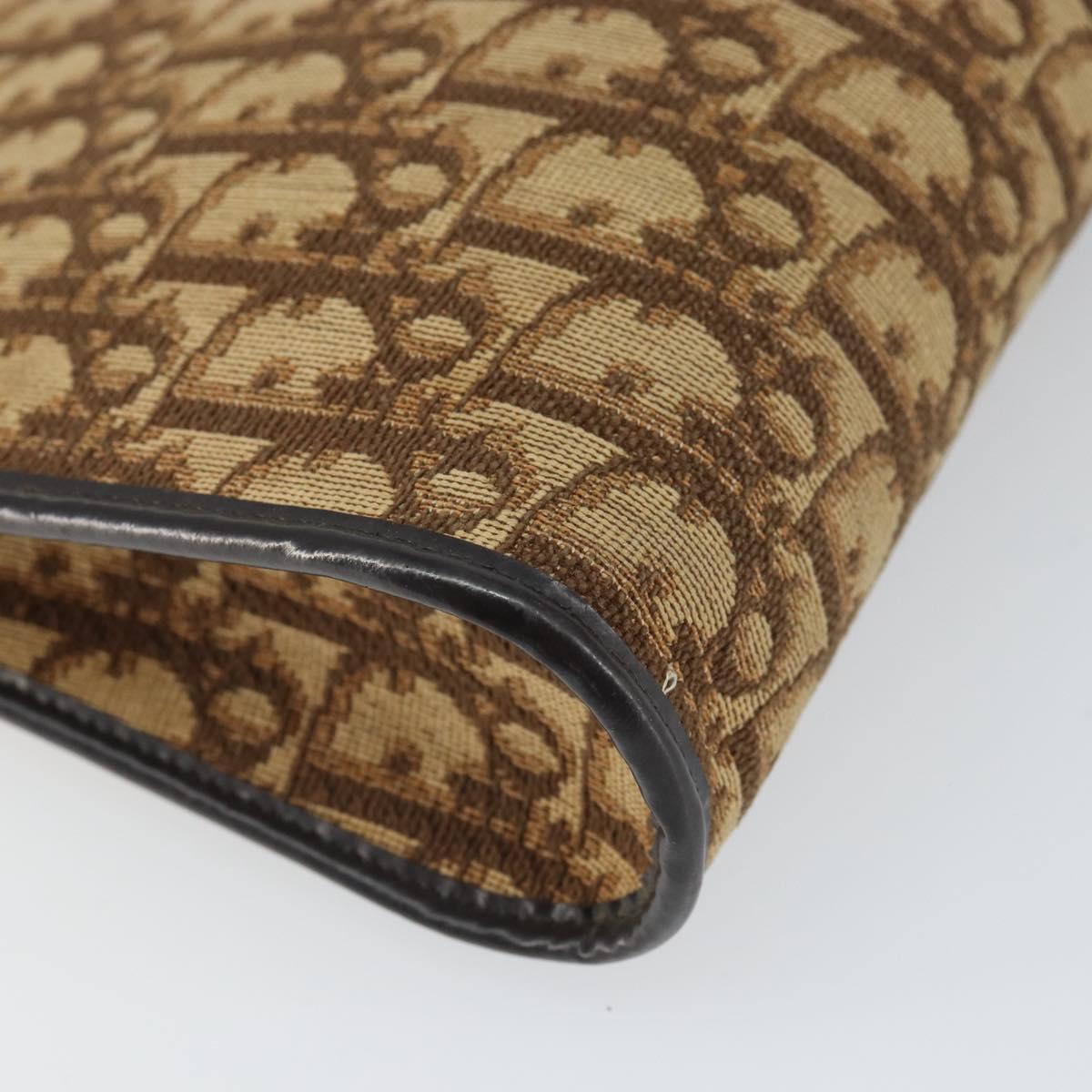 Christian Dior Trotter Canvas Shoulder Bag Brown Gold Auth 162403