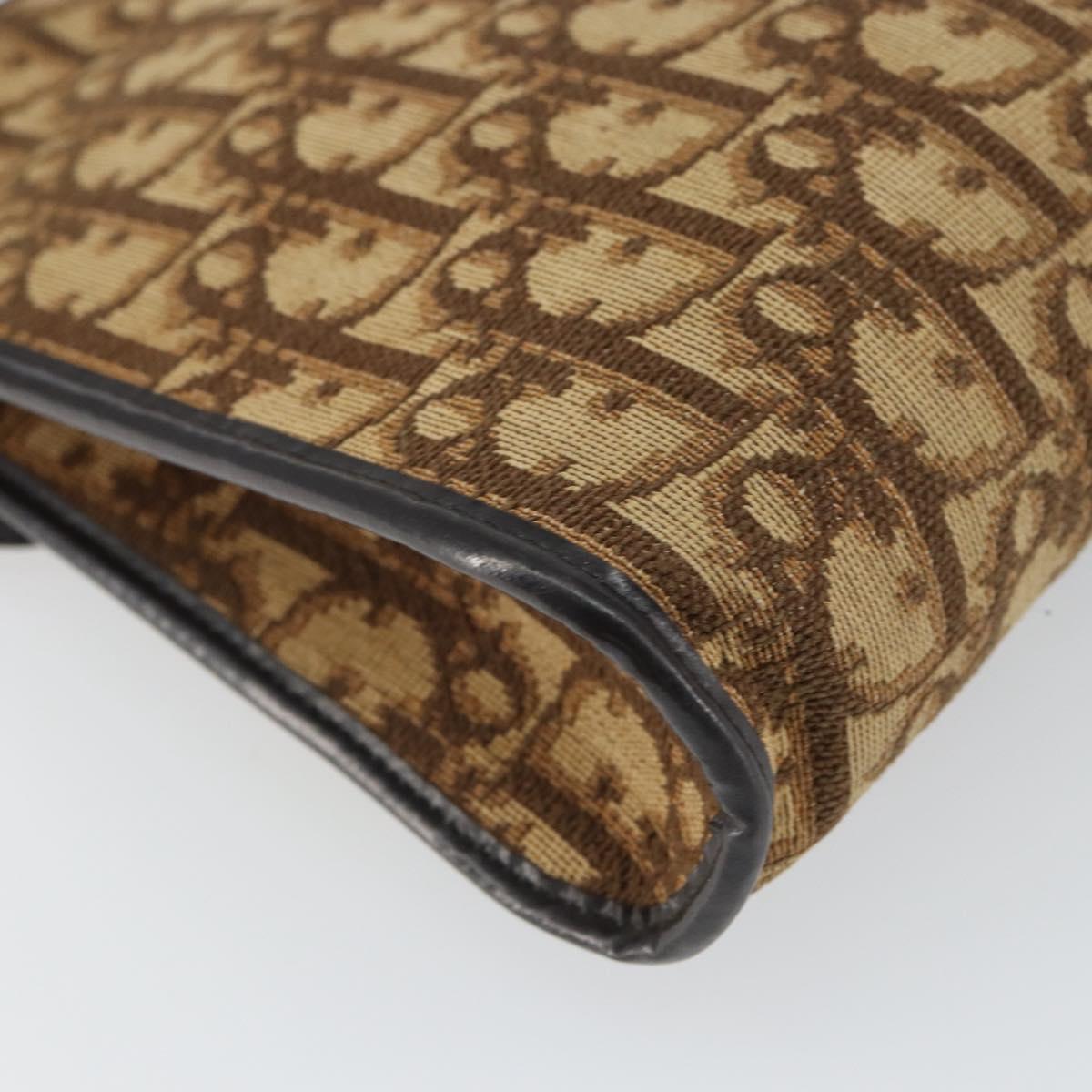Christian Dior Trotter Canvas Shoulder Bag Brown Gold Auth 162403