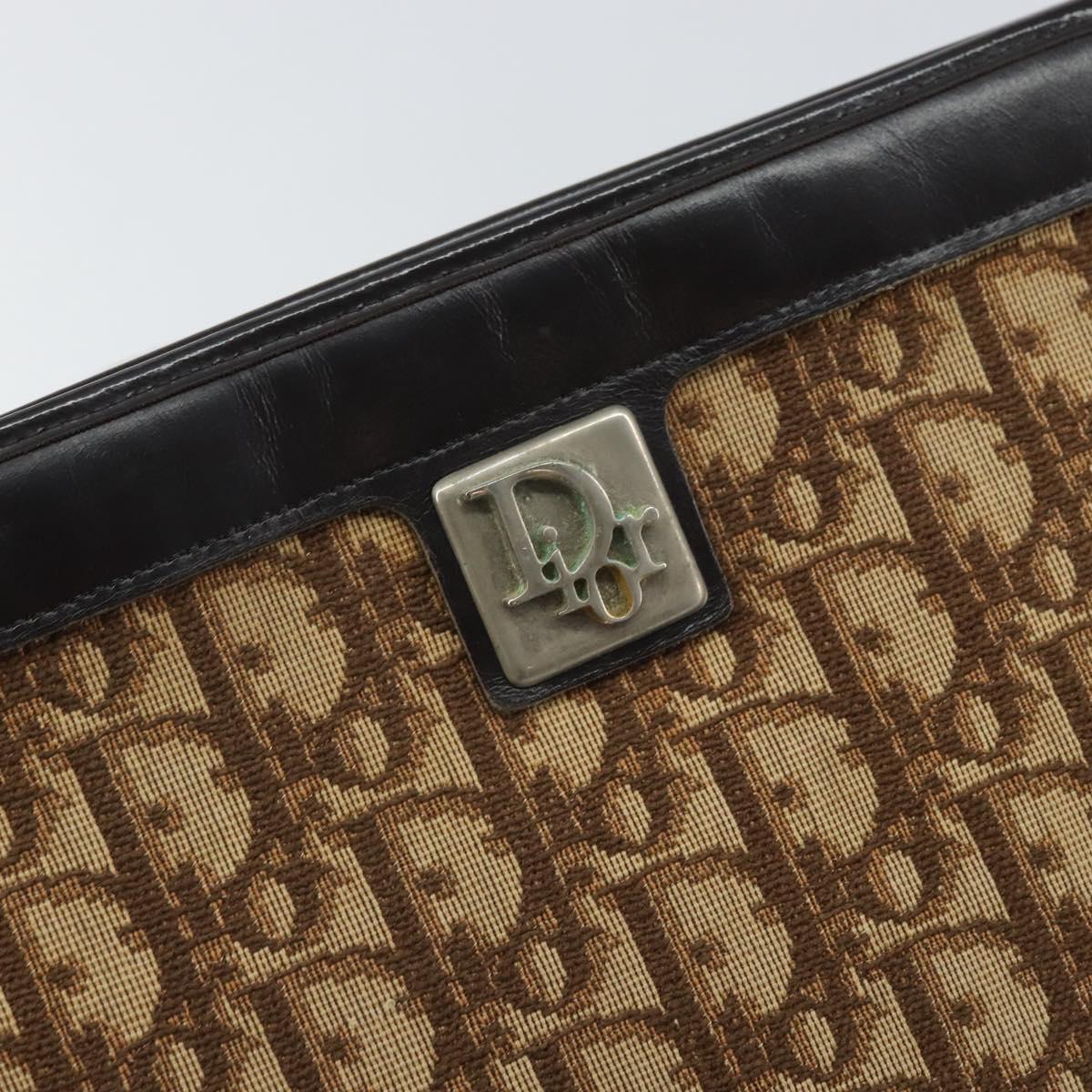 Christian Dior Trotter Canvas Shoulder Bag Brown Gold Auth 162403