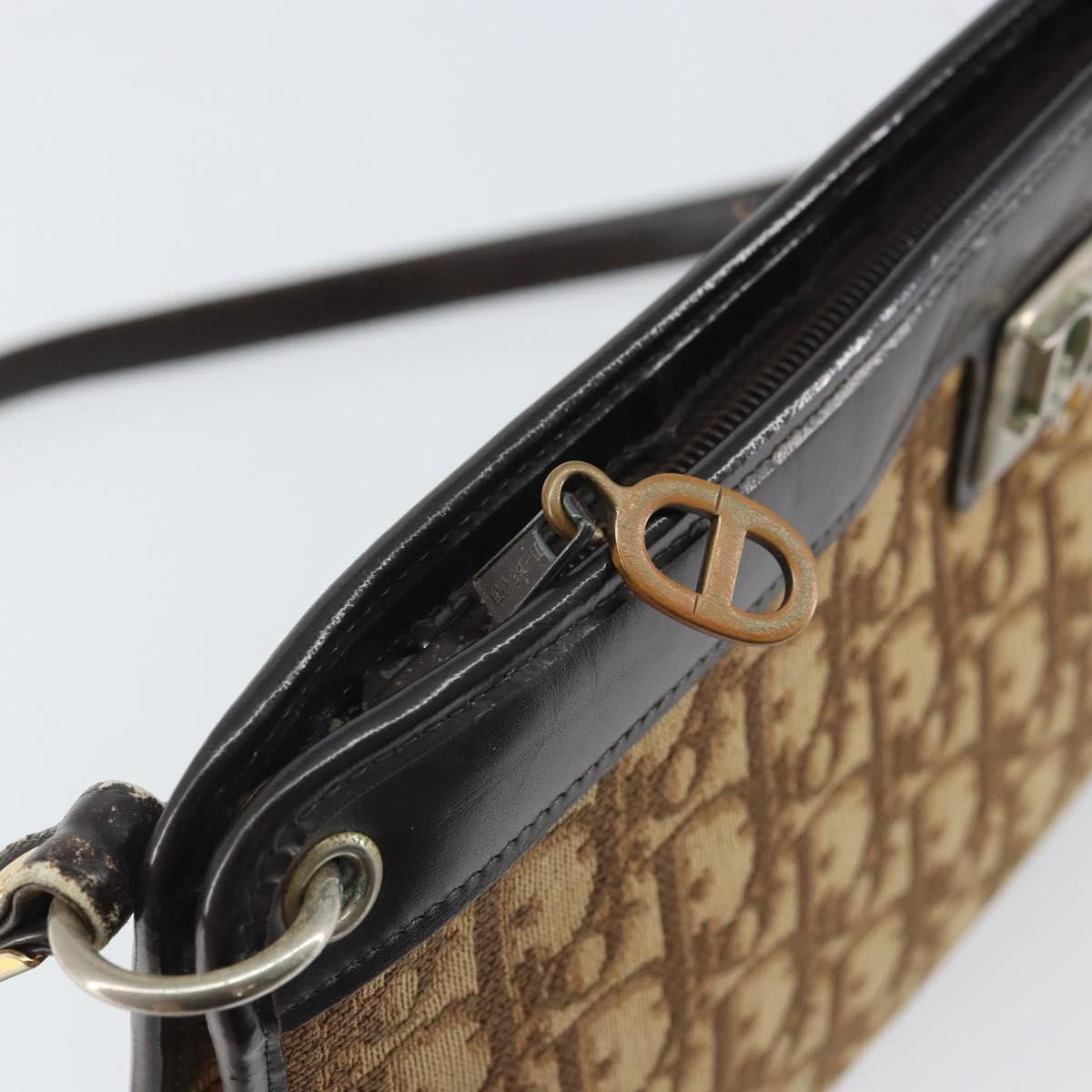 Christian Dior Trotter Canvas Shoulder Bag Brown Gold Auth 162403