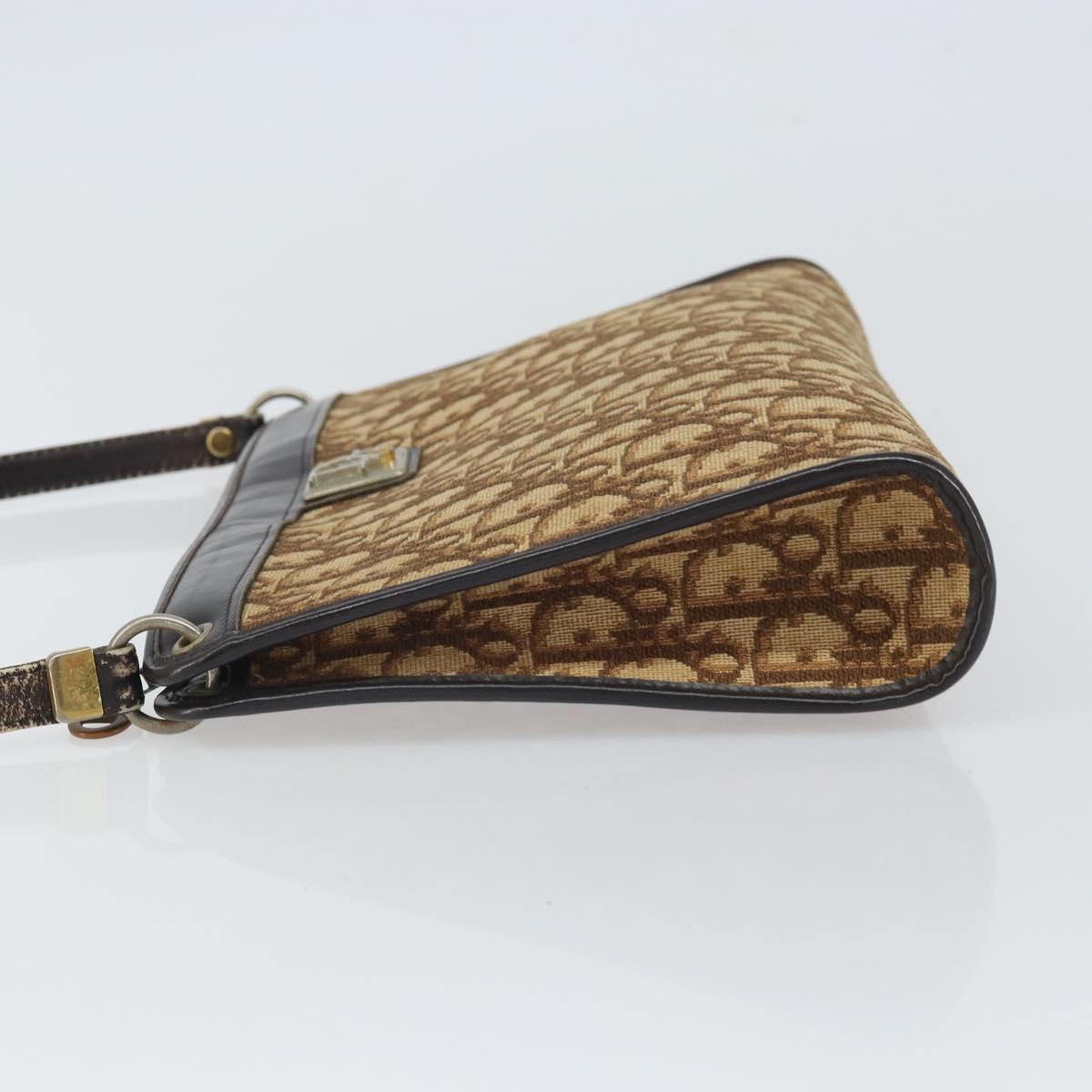 Christian Dior Trotter Canvas Shoulder Bag Brown Gold Auth 162403