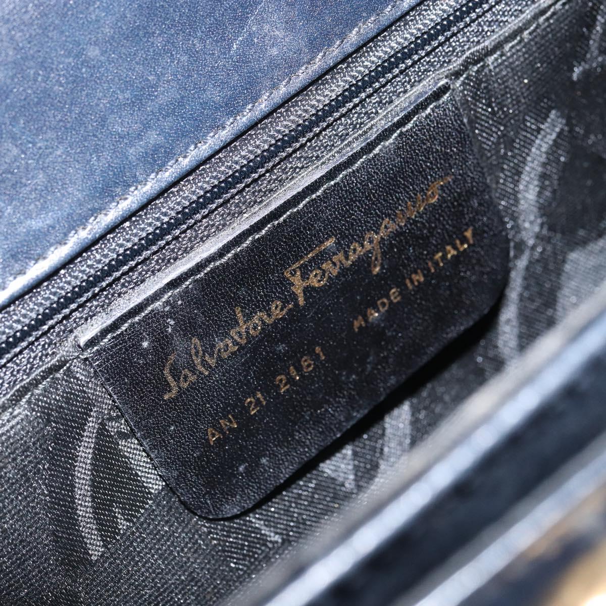 Salvatore Ferragamo Gancini Hand Bag Leather Navy Gold Auth 162408