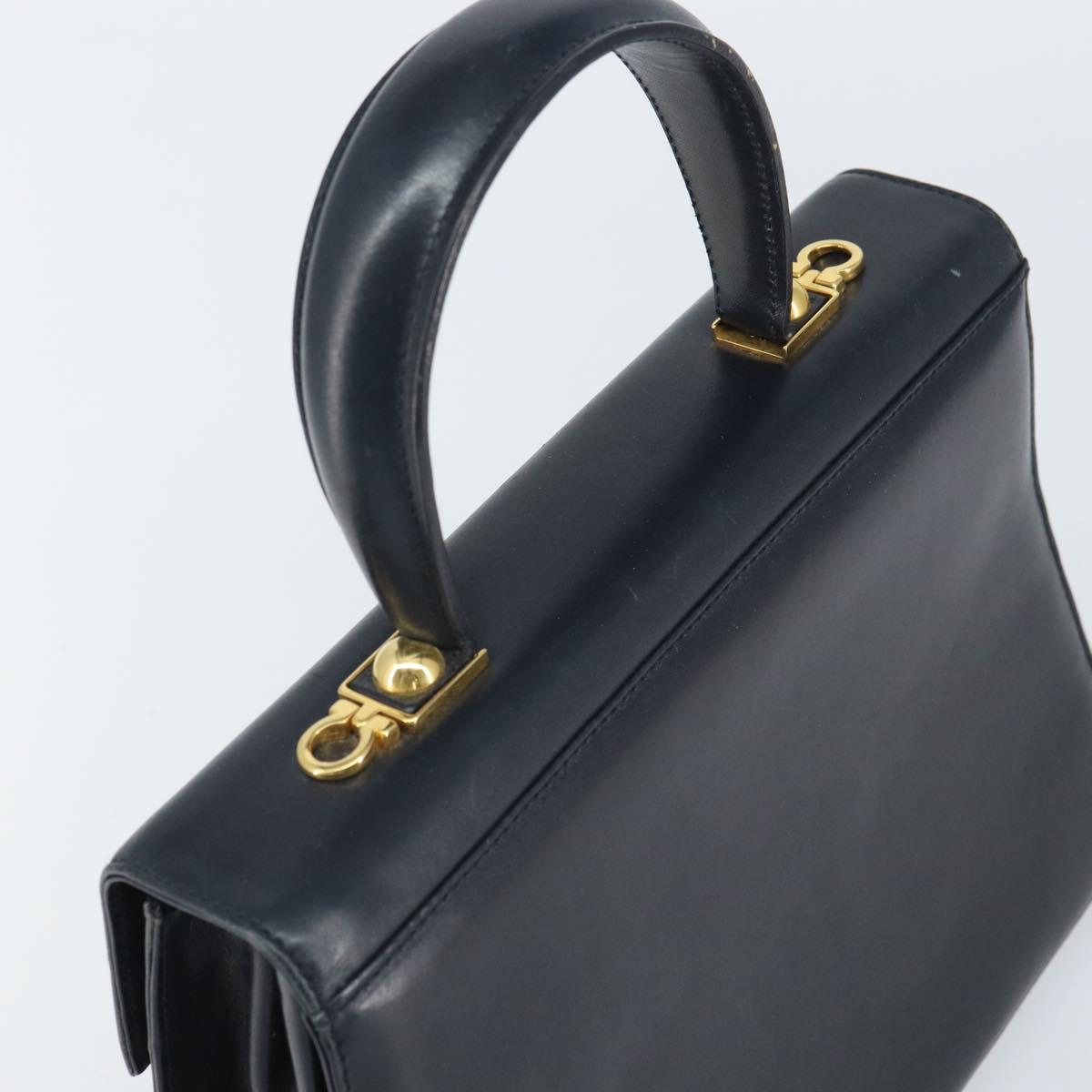Salvatore Ferragamo Gancini Hand Bag Leather Navy Gold Auth 162408
