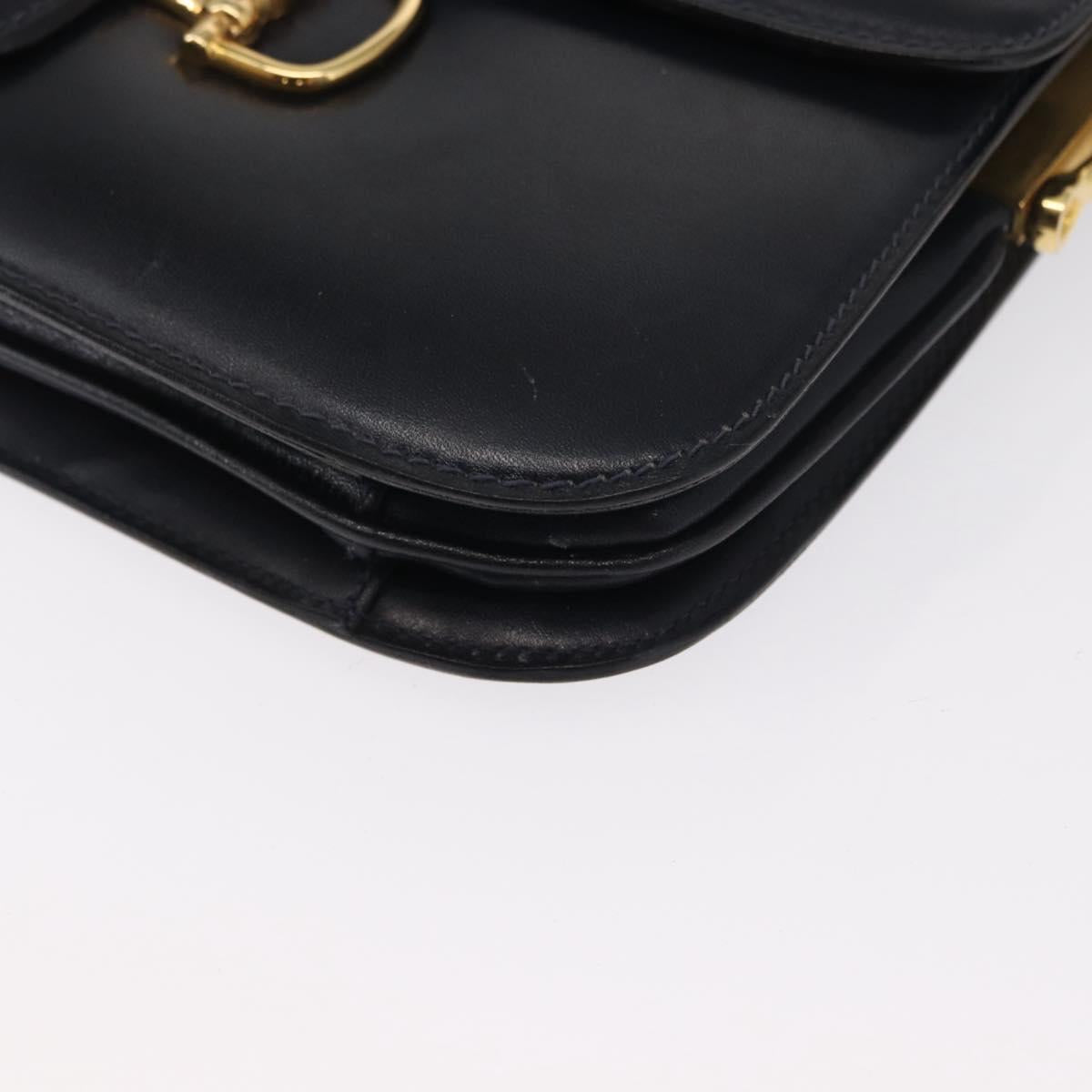 CELINE Horse Carriage Shoulder Bag Leather Navy Gold Auth 162409
