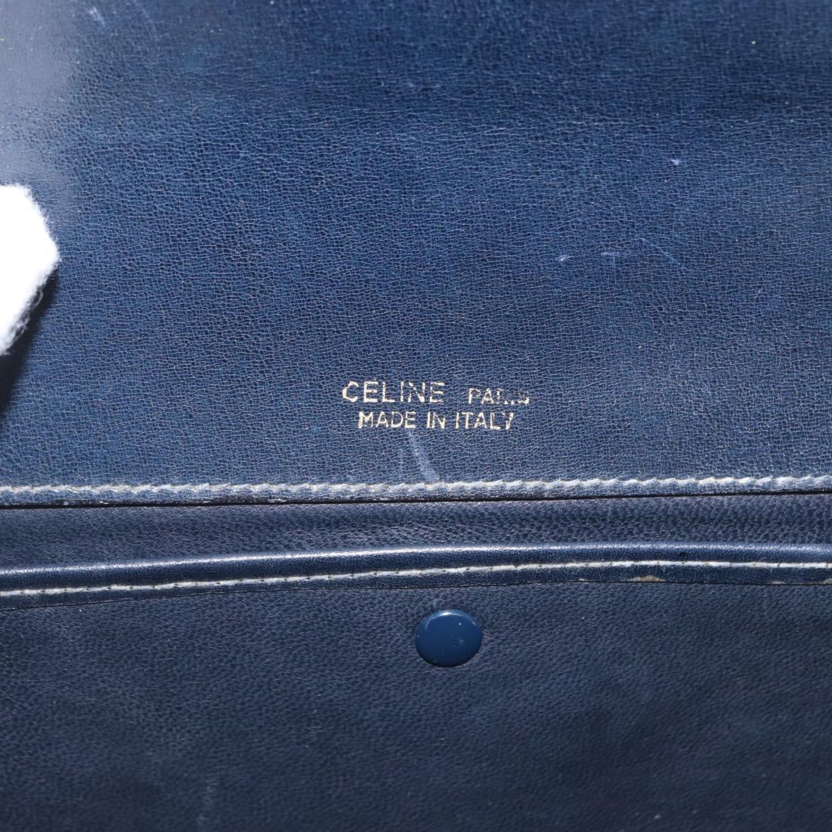 CELINE Horse Carriage Shoulder Bag Leather Navy Gold Auth 162409