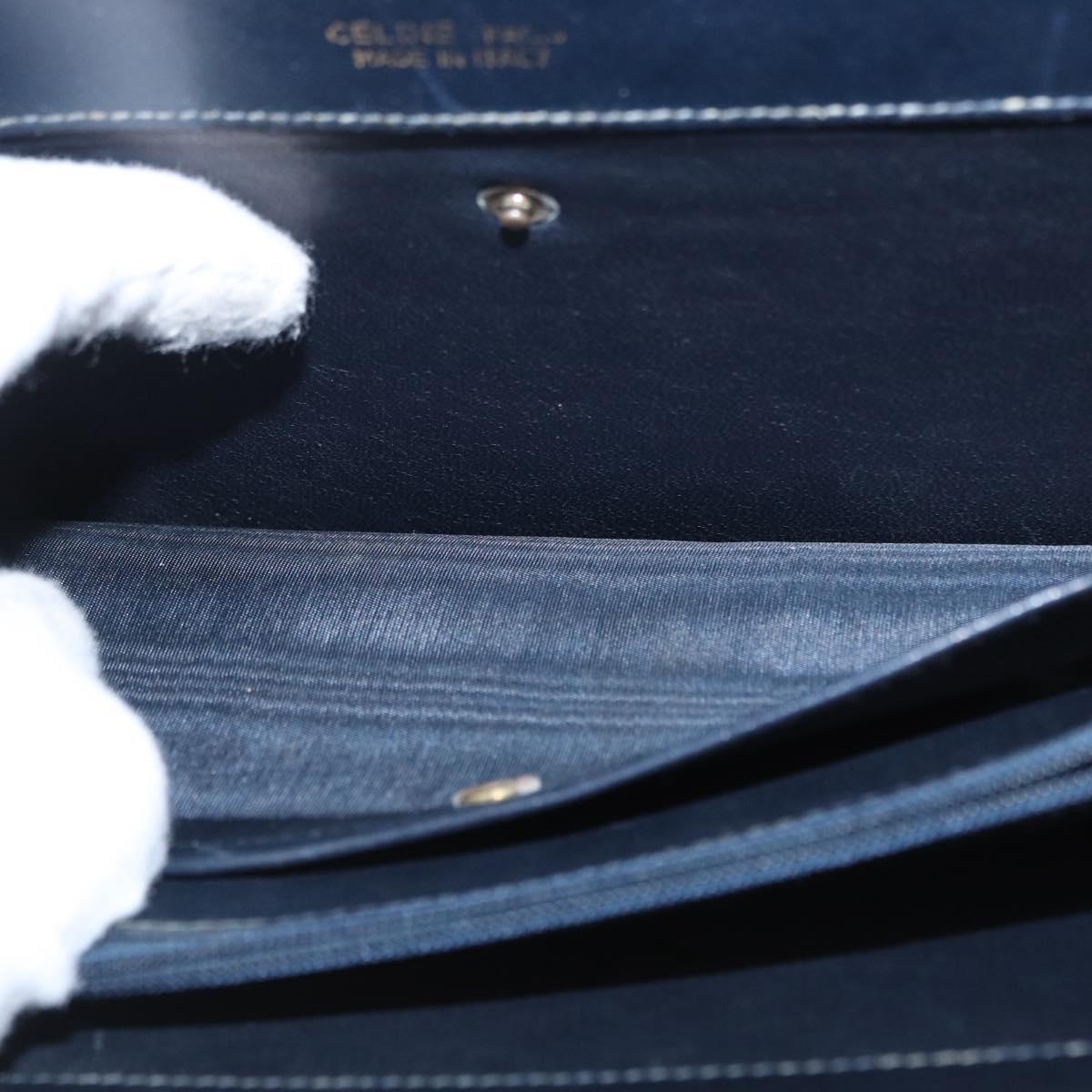 CELINE Horse Carriage Shoulder Bag Leather Navy Gold Auth 162409