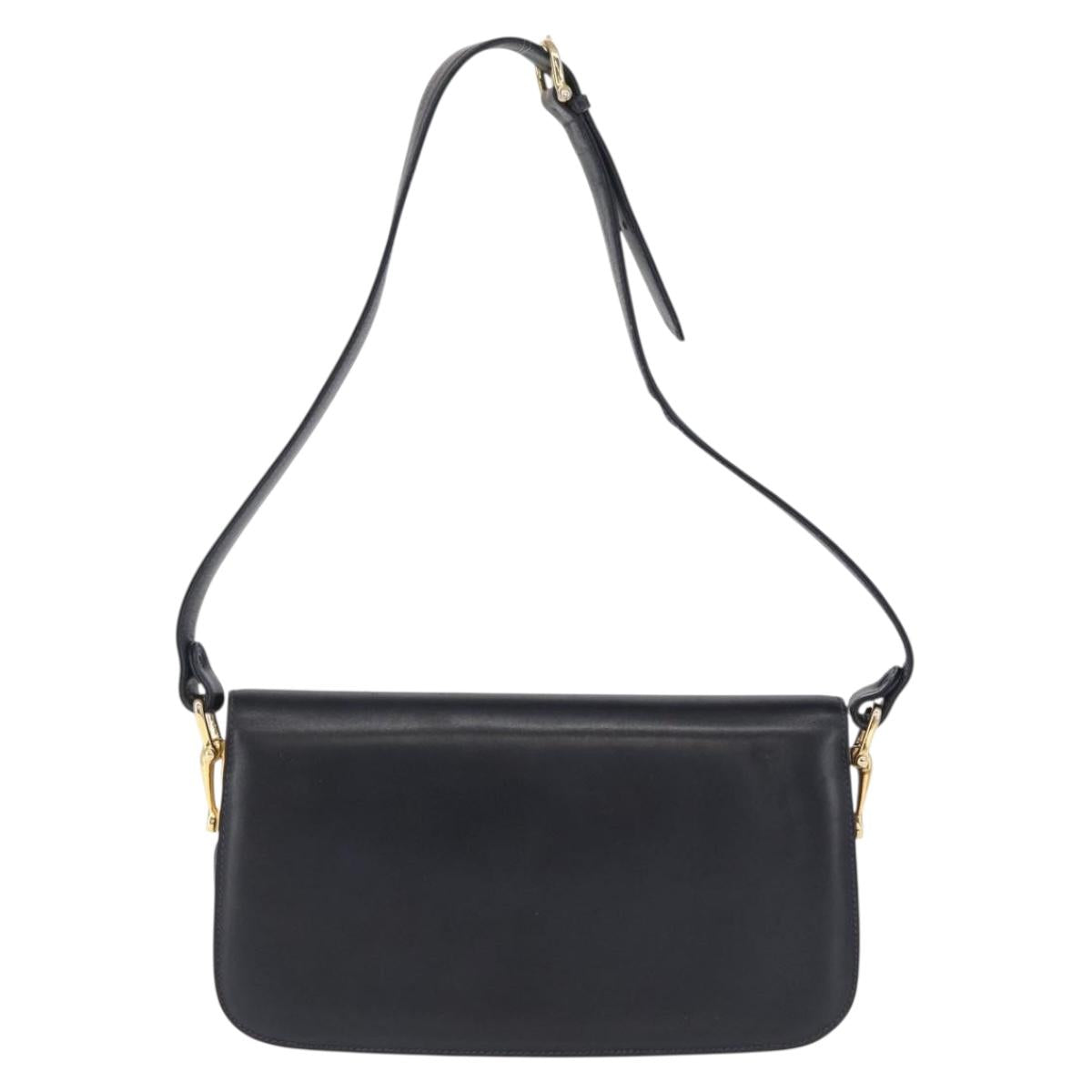 CELINE Horse Carriage Shoulder Bag Leather Navy Gold Auth 162409