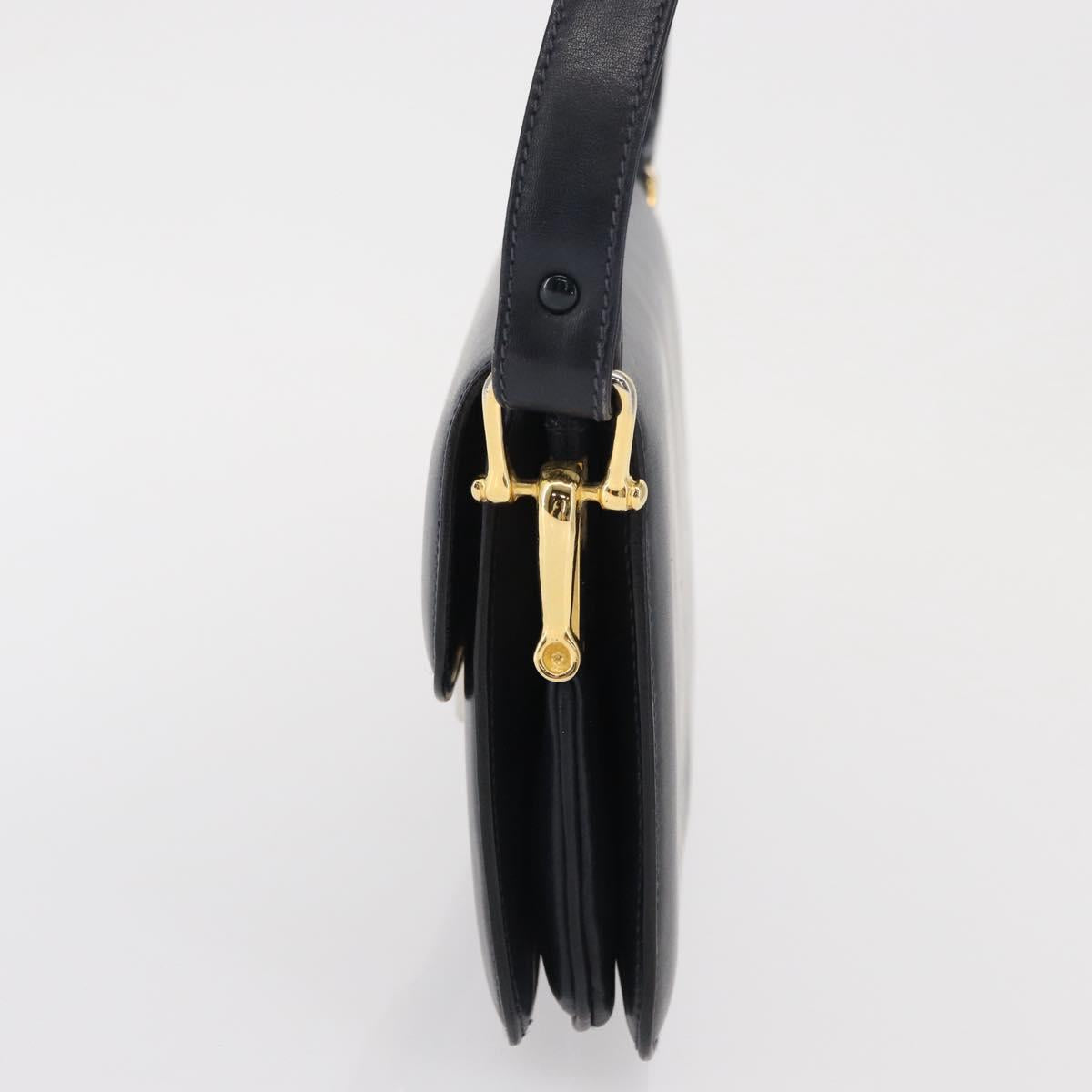 CELINE Horse Carriage Shoulder Bag Leather Navy Gold Auth 162409