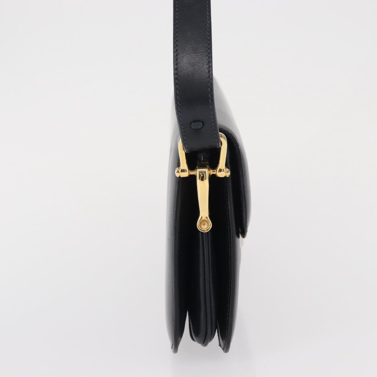 CELINE Horse Carriage Shoulder Bag Leather Navy Gold Auth 162409