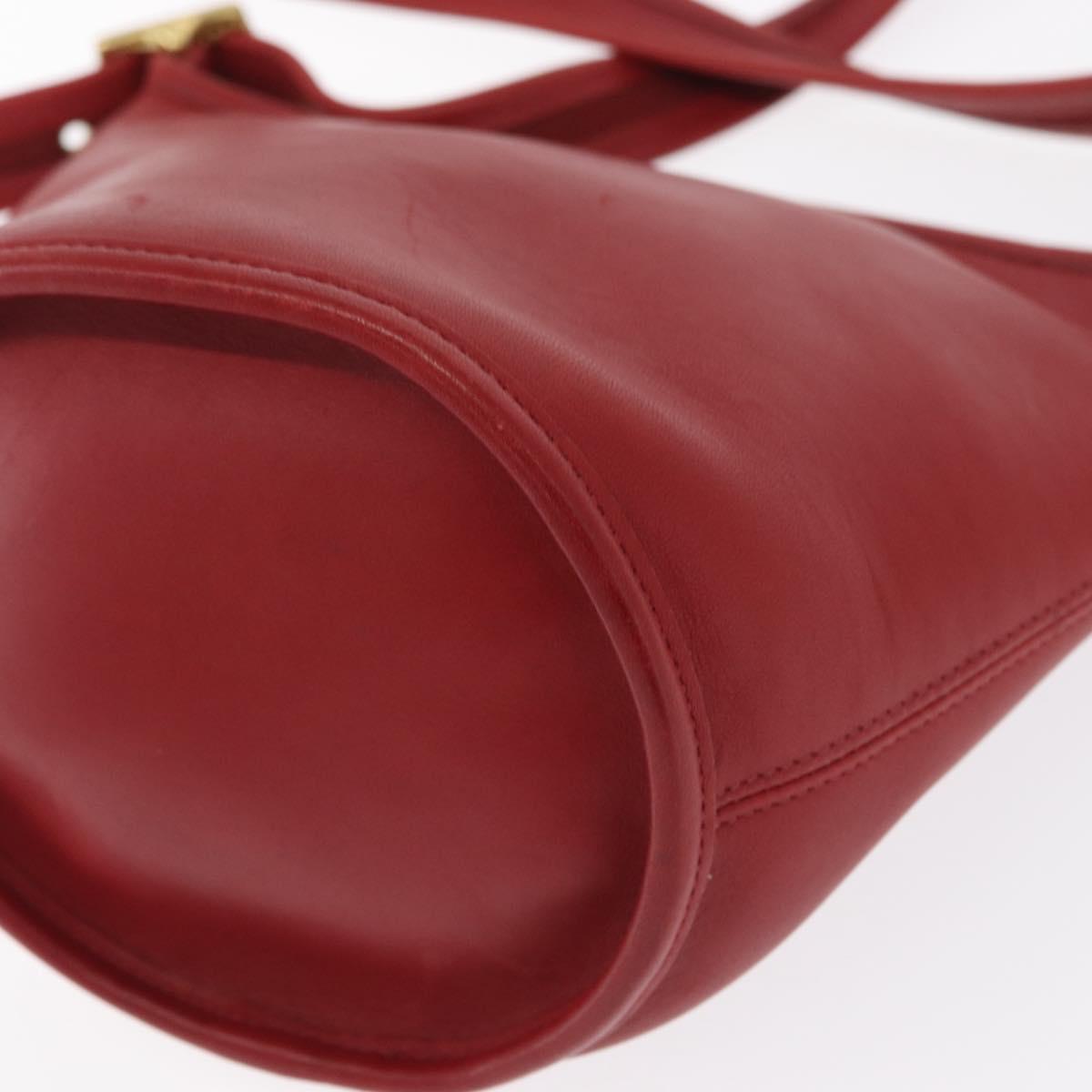 Coach Shoulder Bag Leather Red Gold Auth 162414