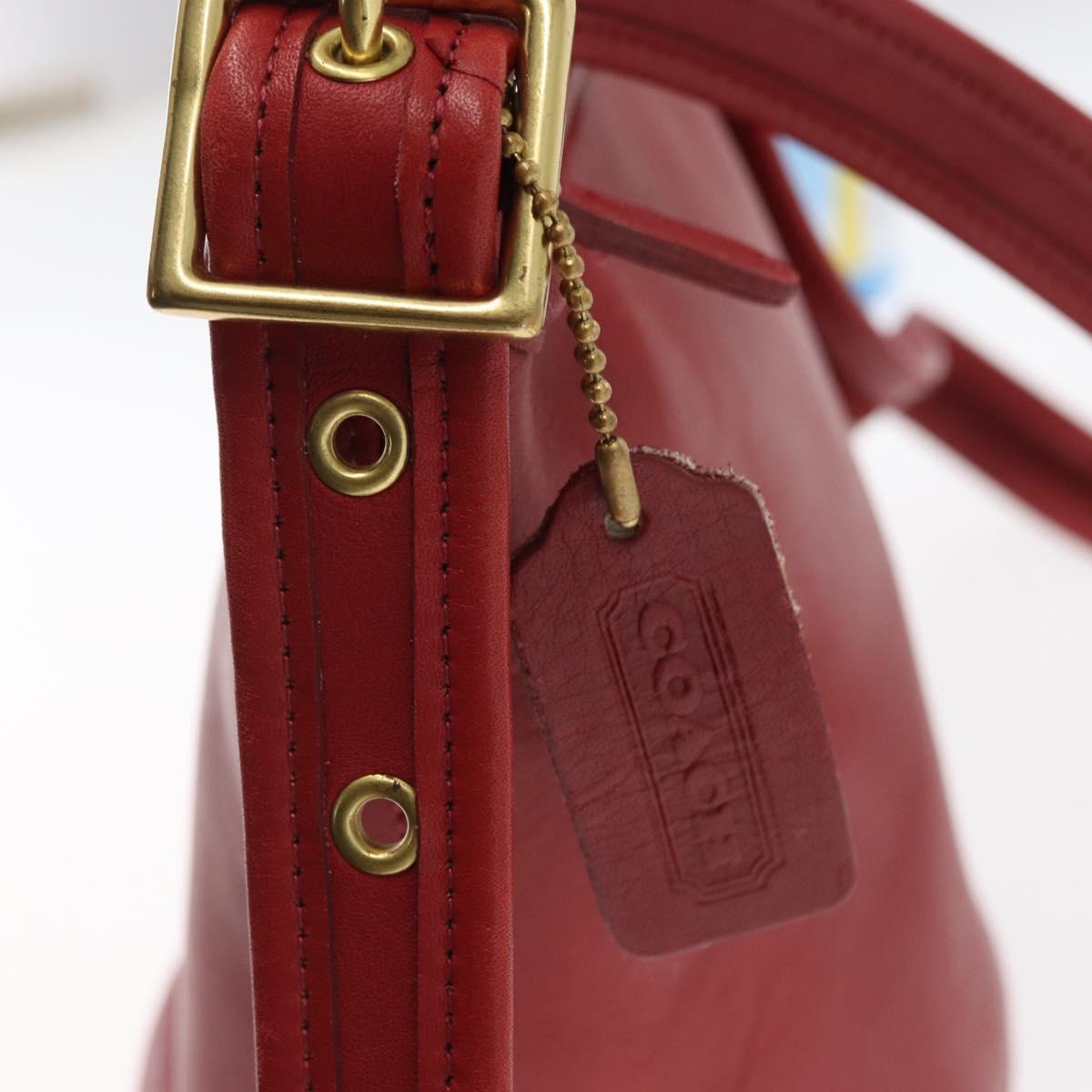Coach Shoulder Bag Leather Red Gold Auth 162414