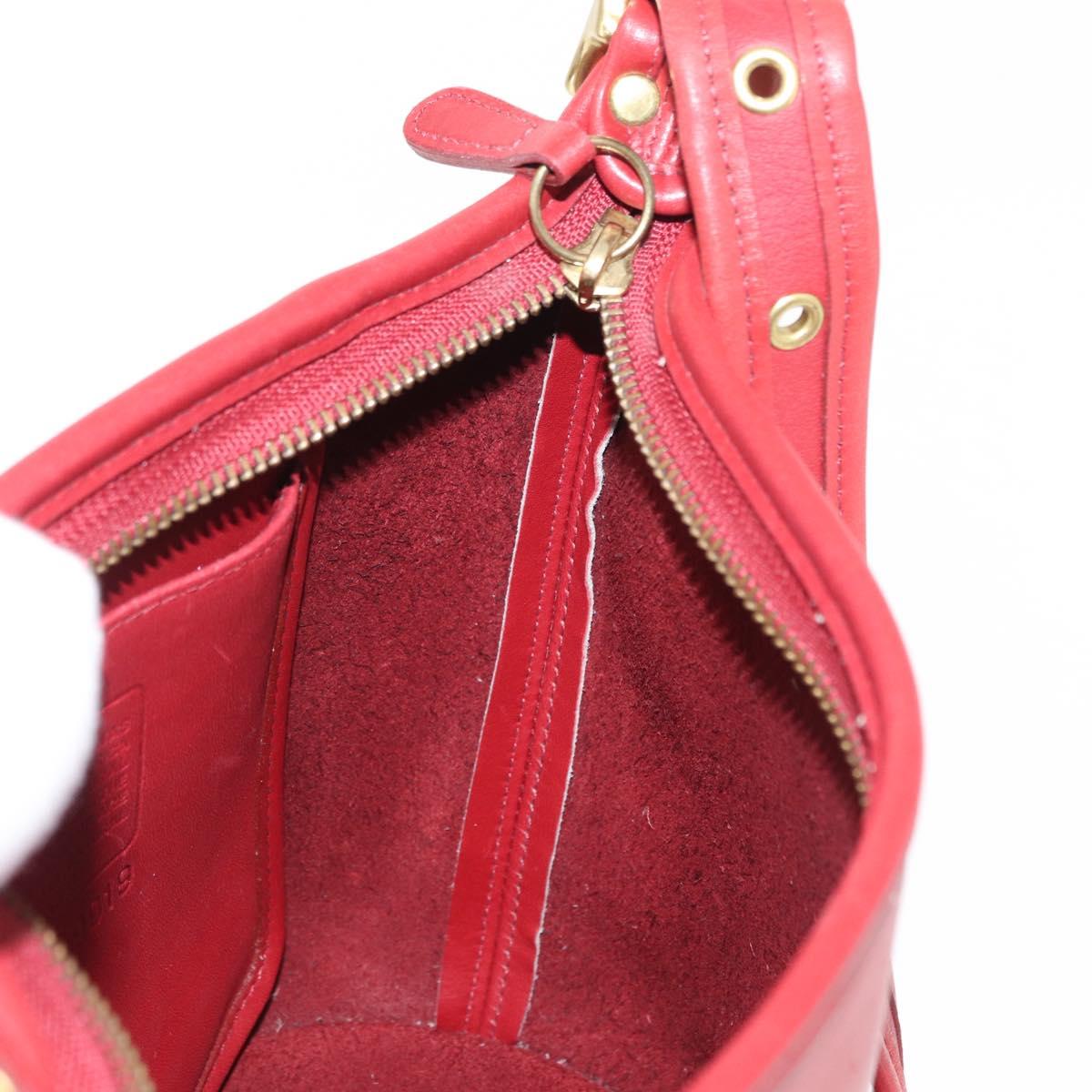 Coach Shoulder Bag Leather Red Gold Auth 162414