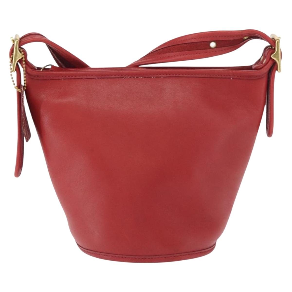 Coach Shoulder Bag Leather Red Gold Auth 162414
