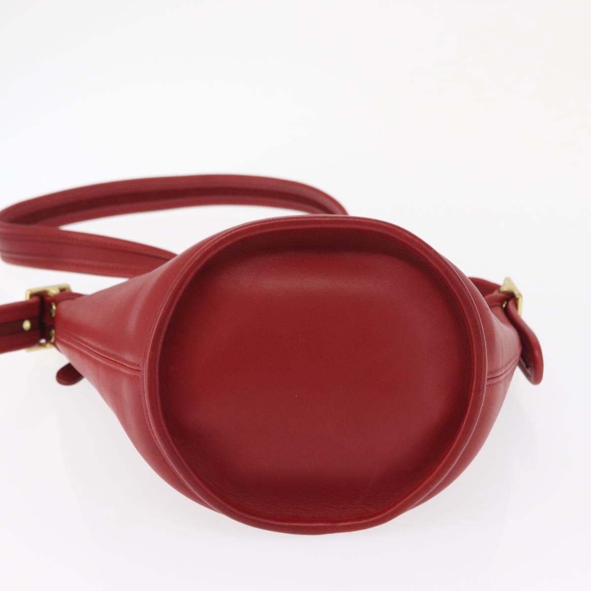 Coach Shoulder Bag Leather Red Gold Auth 162414