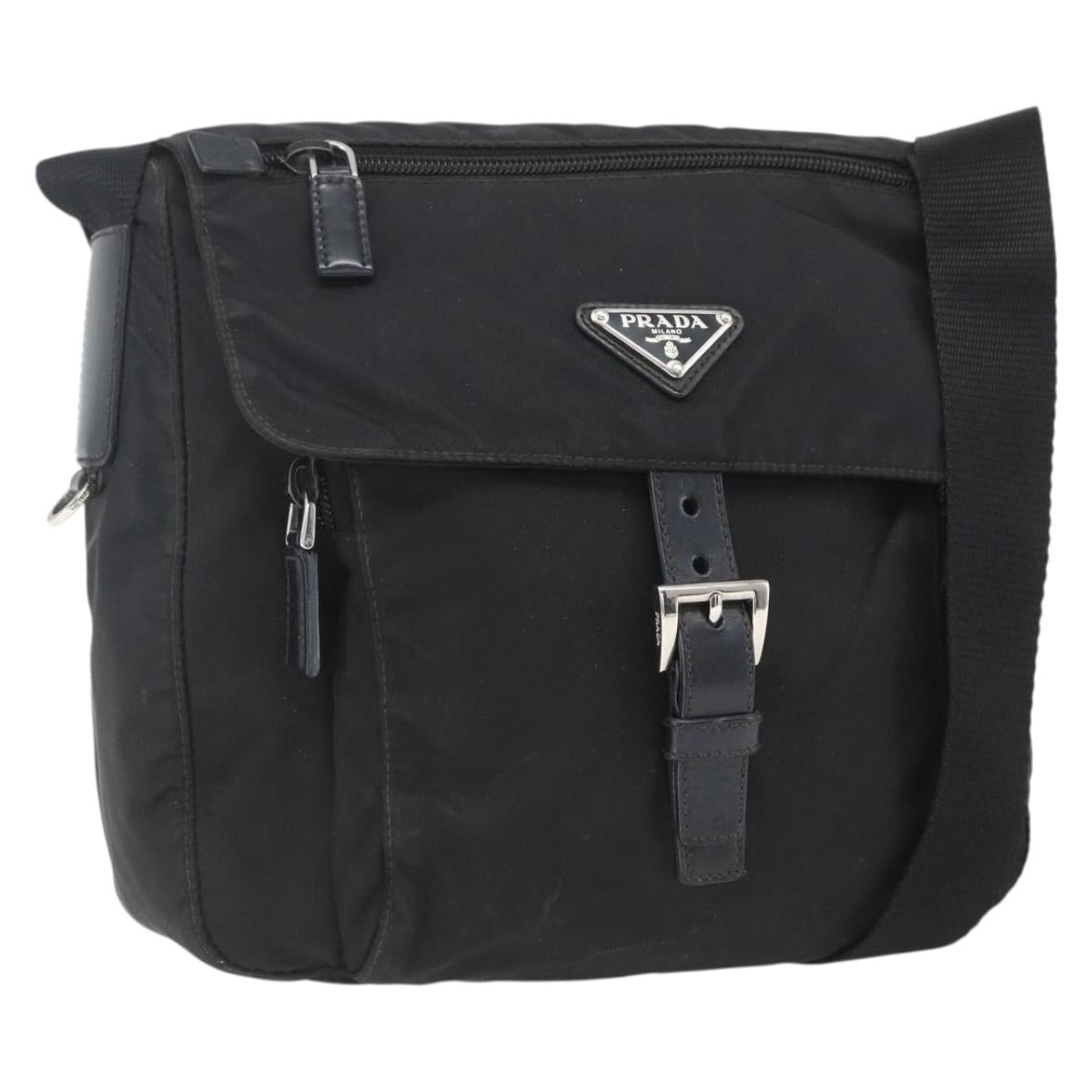 PRADA Shoulder Bag Nylon Black Silver Auth 162419