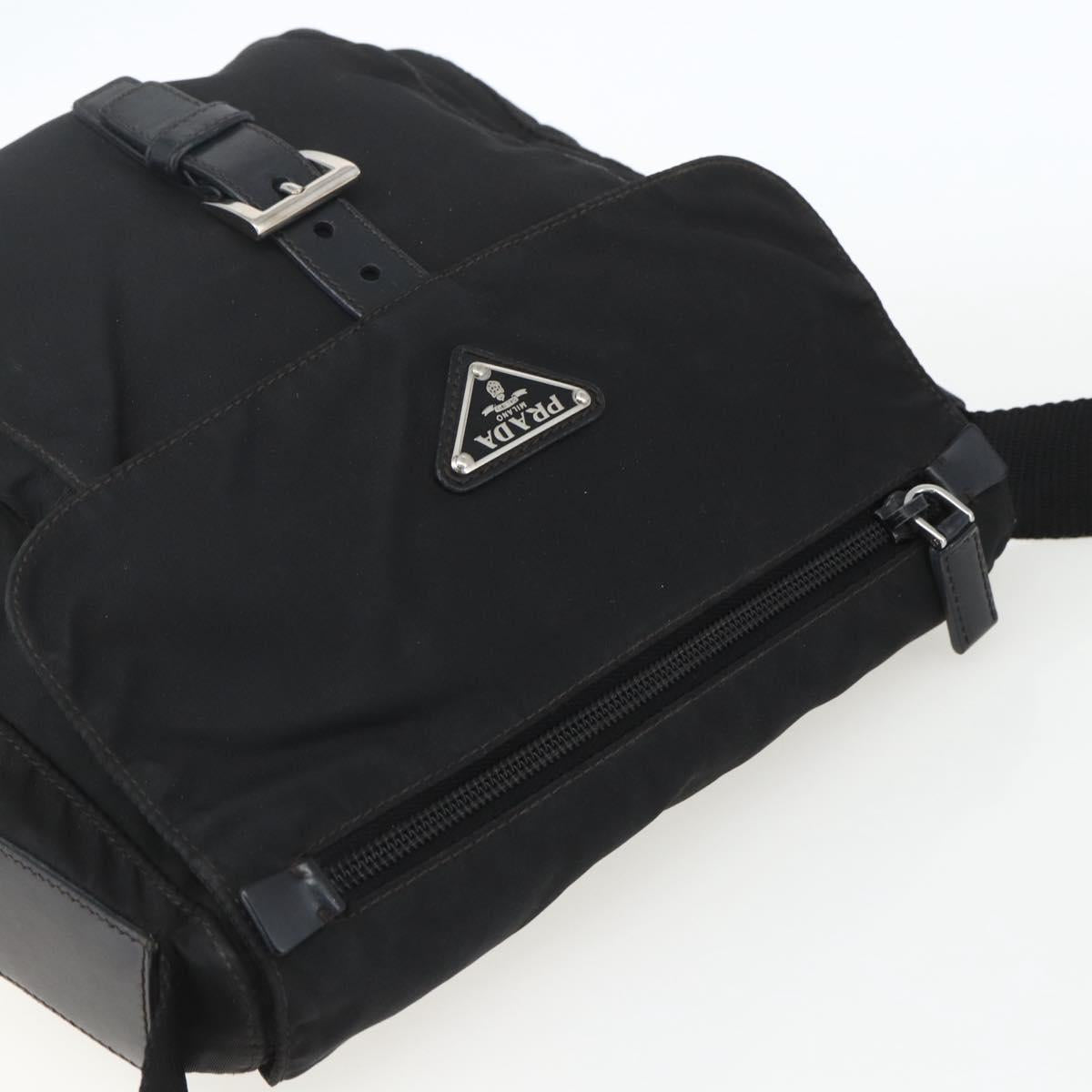 PRADA Shoulder Bag Nylon Black Silver Auth 162419