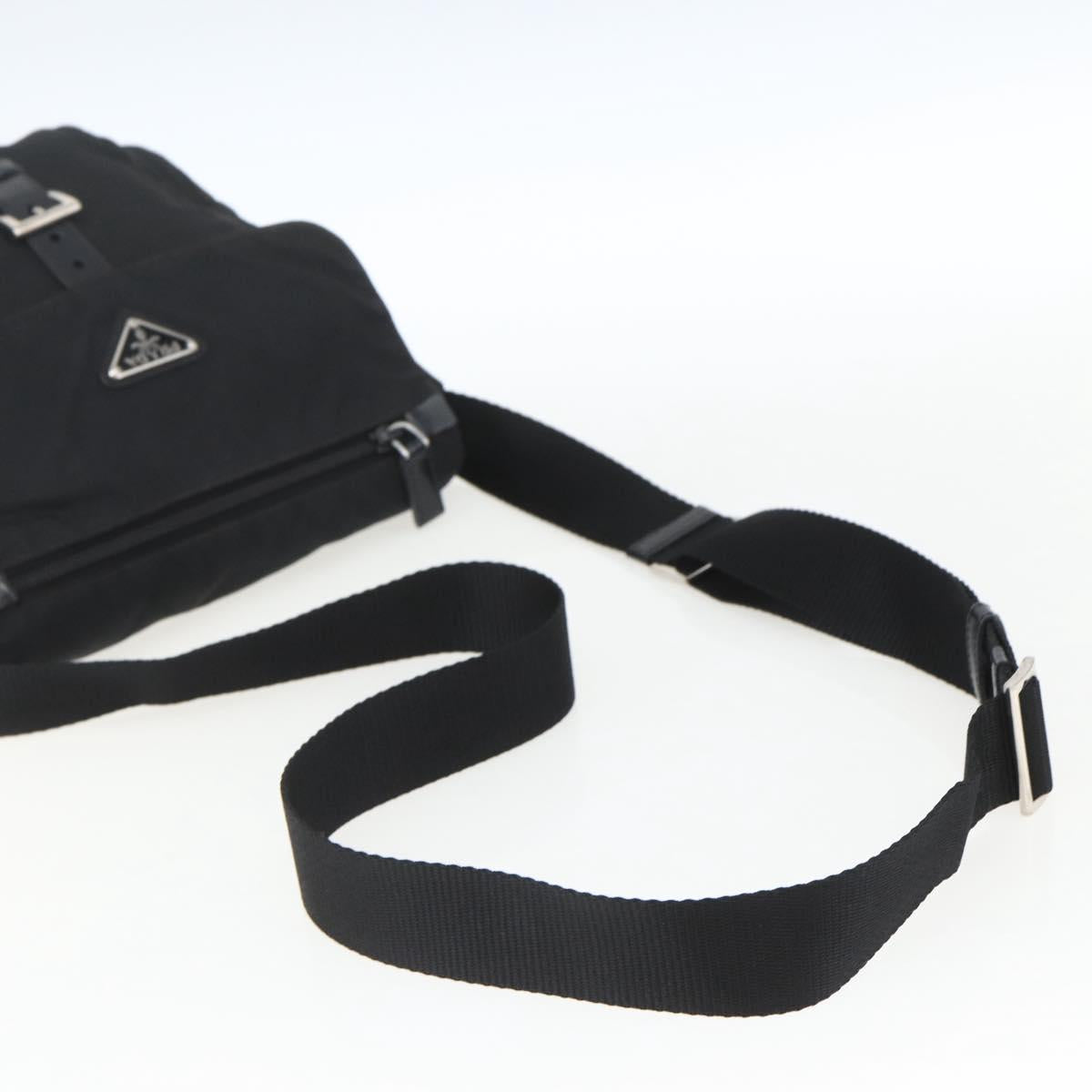 PRADA Shoulder Bag Nylon Black Silver Auth 162419