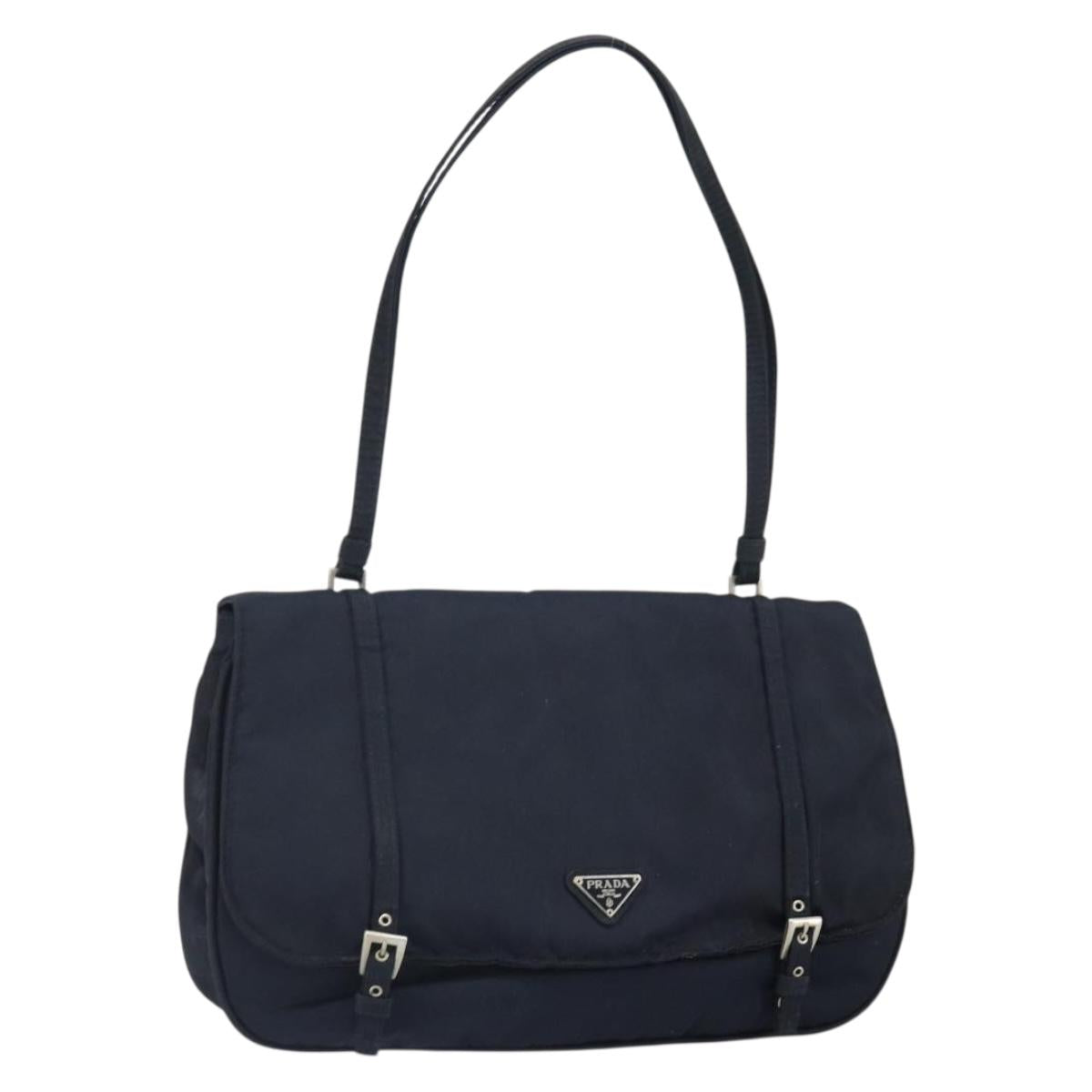 PRADA Shoulder Bag Nylon Navy Silver Auth 162420