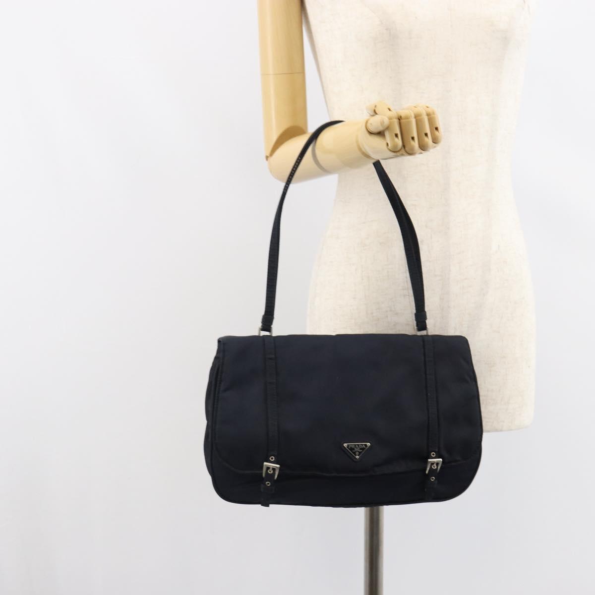 PRADA Shoulder Bag Nylon Navy Silver Auth 162420