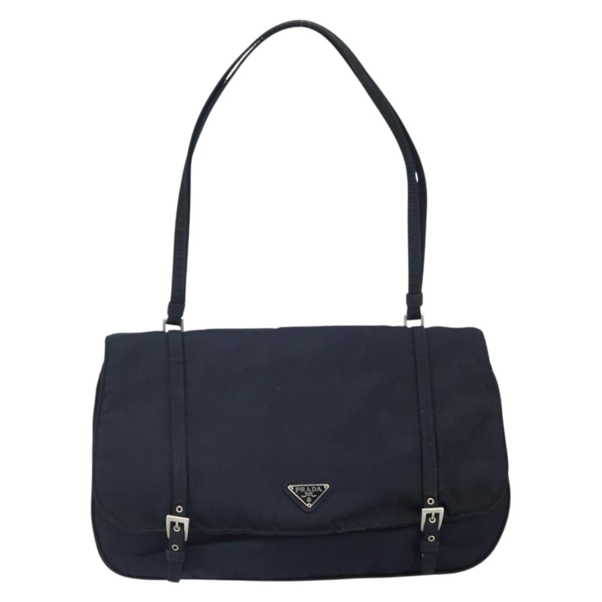 PRADA Shoulder Bag Nylon Navy Silver Auth 162420