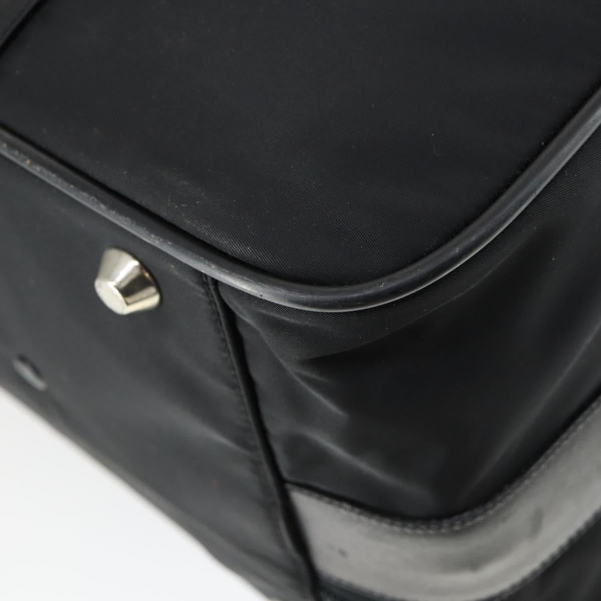 PRADA Boston Bag Nylon Black Silver Auth 162424