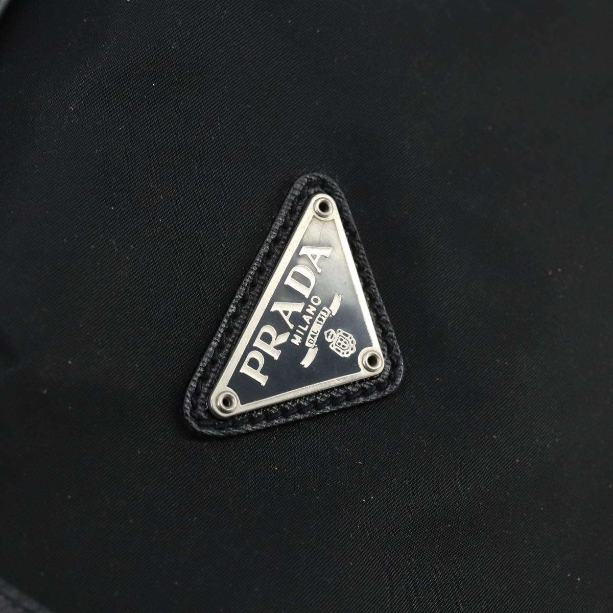 PRADA Boston Bag Nylon Black Silver Auth 162424